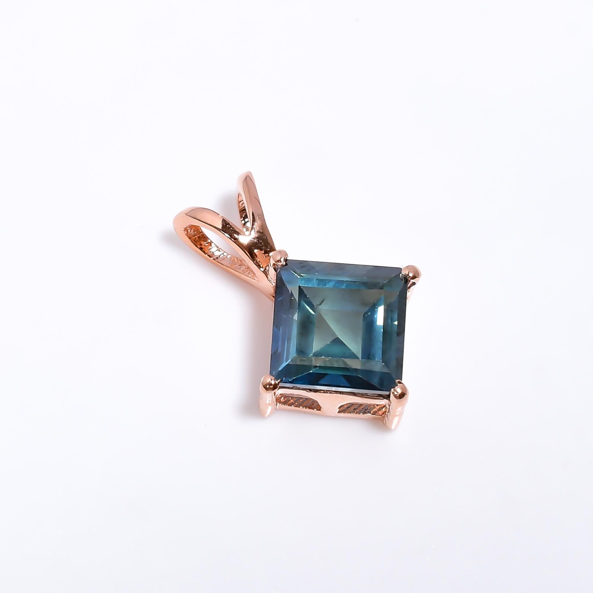 London Blue Topaz Pendant: 925 Solid Yellow Gold, December Birthstone
