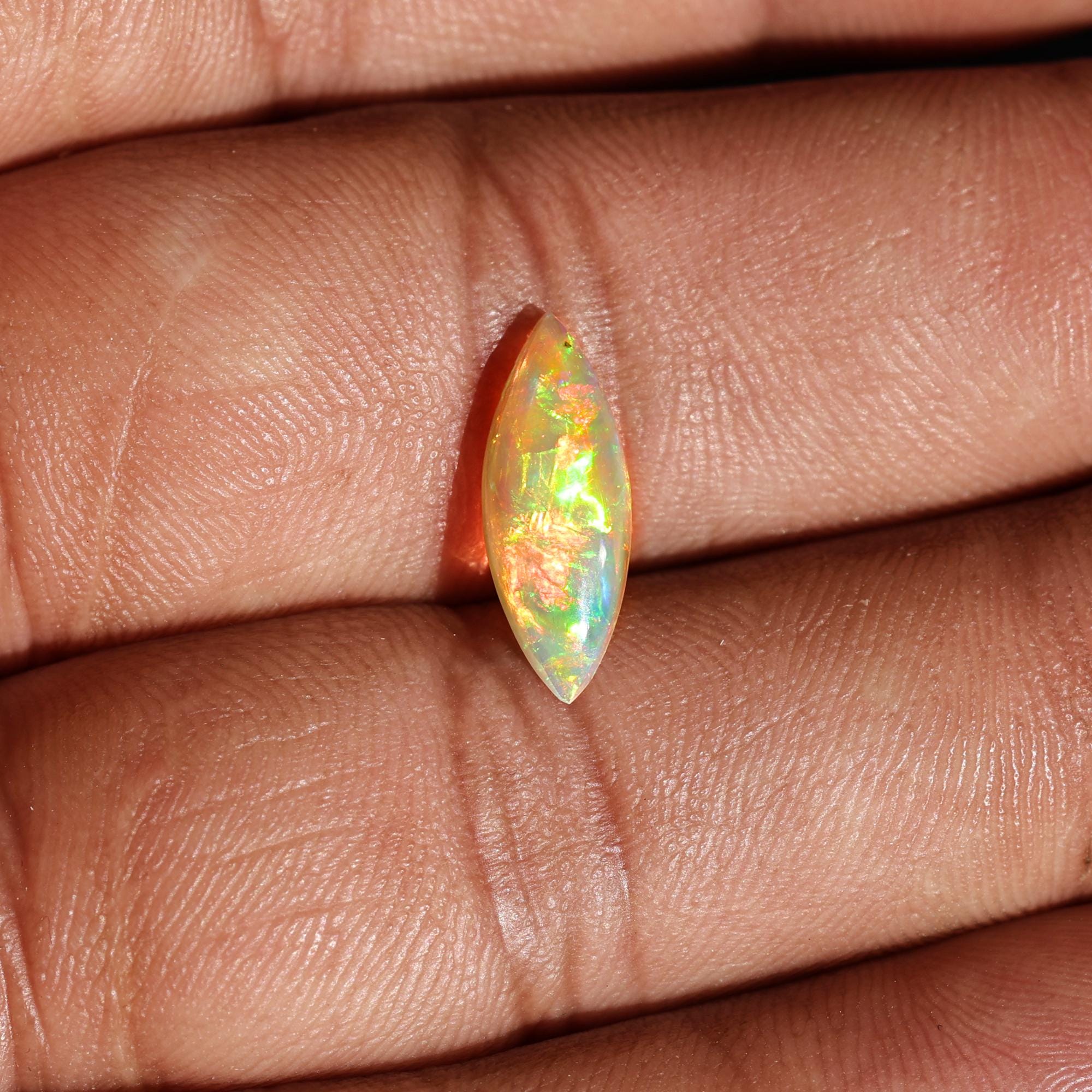 1.48 Carat White Ethiopian Opal Cabochon: Marquise Fire Opal Gemstone, Jewelry Making (6x15.50mm)