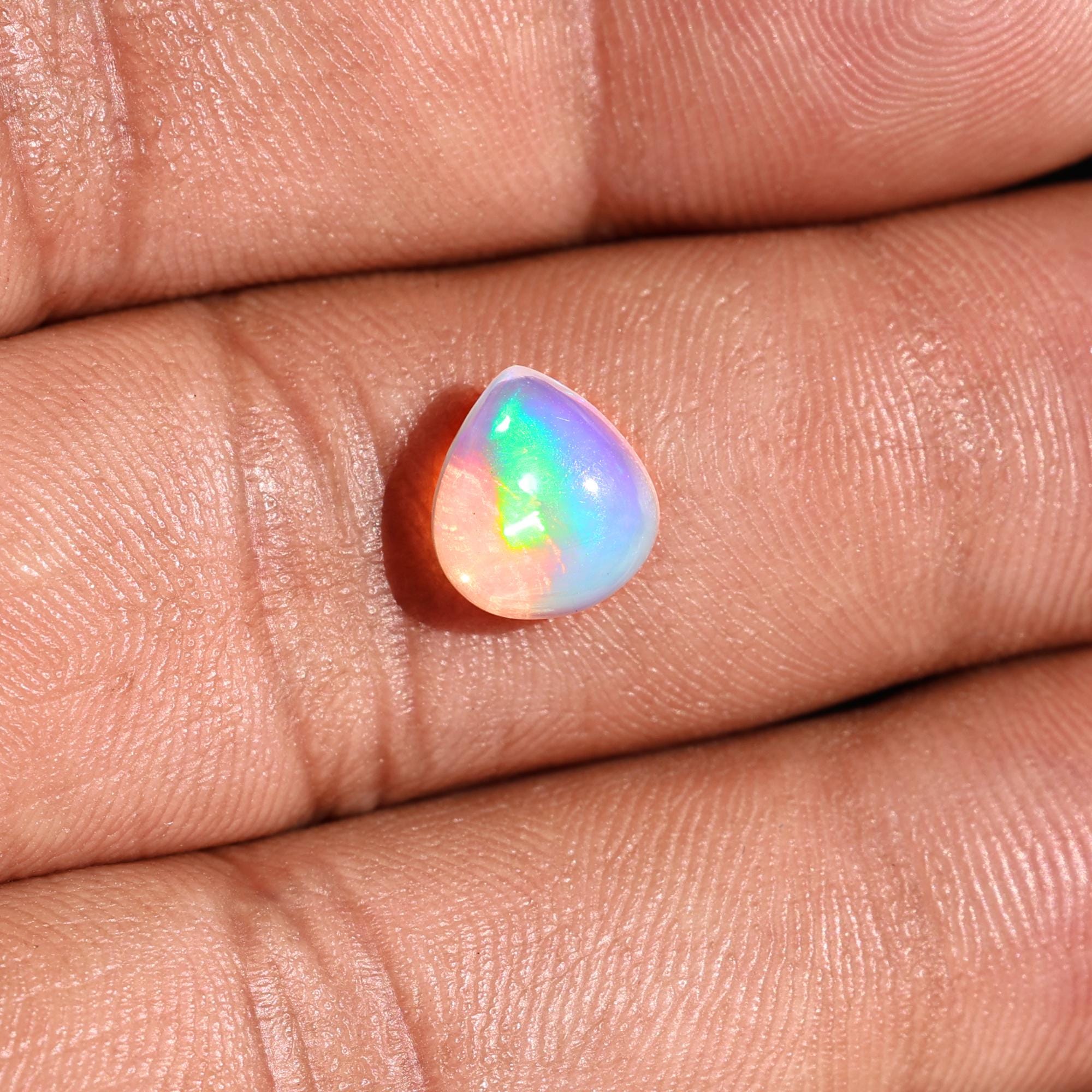 Natural White Ethiopian Opal Cabochon: 1.52 Carat Welo Fire Opal Gemstone Making Jewelry