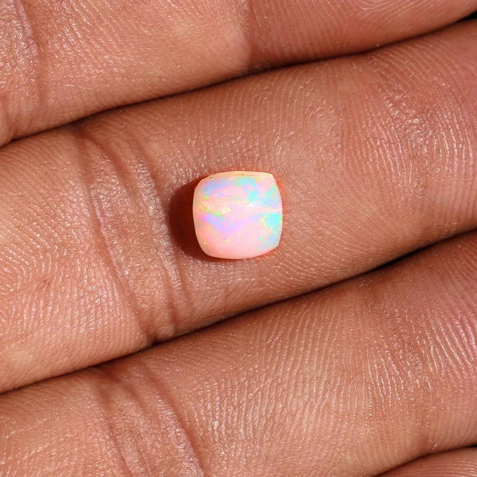 7mm White Ethiopian Opal Cabochon: Square Cushion Cut Loose Gemstone (0.98 Carat) loose gemstones