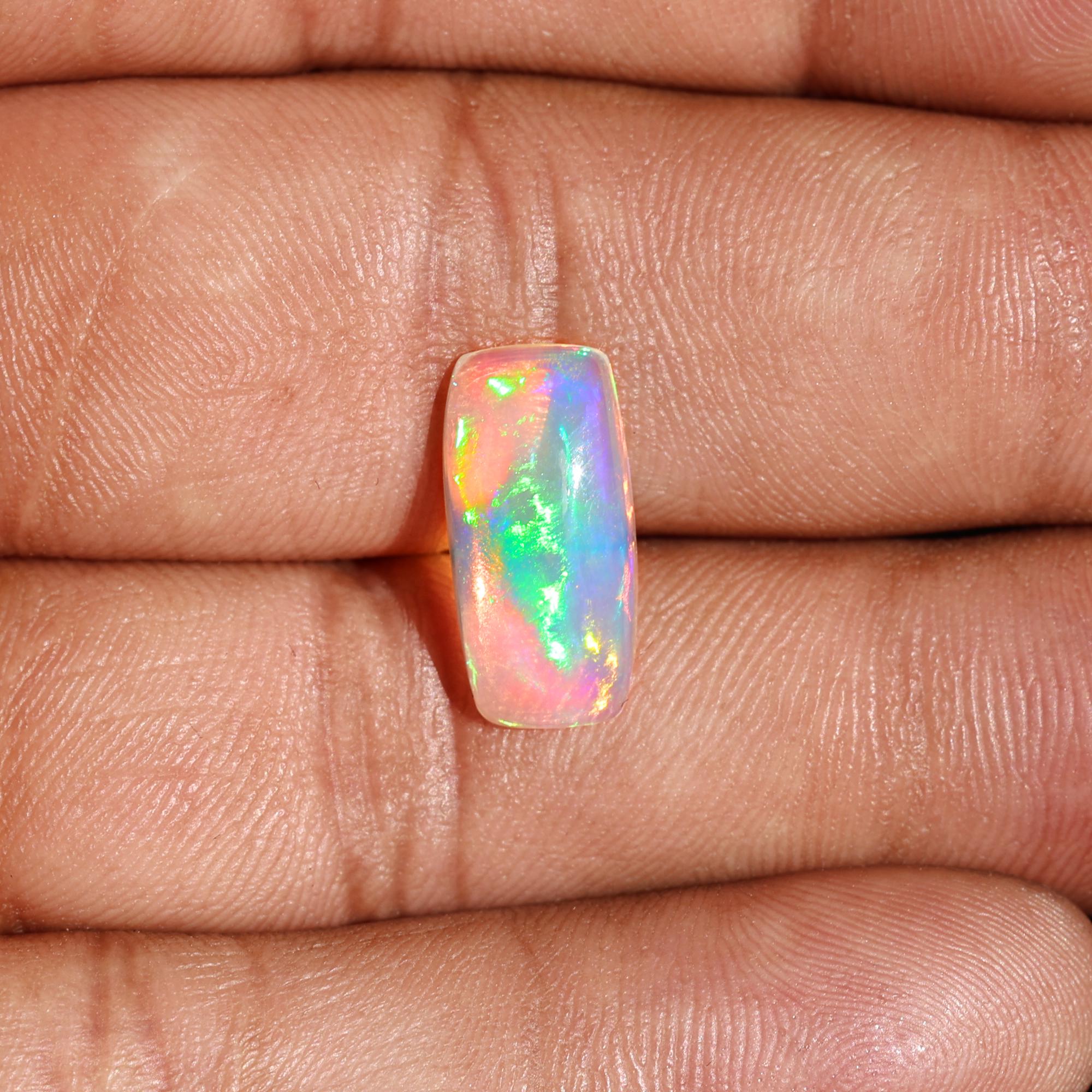 Loose Ethiopian Fire Opal Cabochon: 2.68 Carat White Gemstone for Jewelry