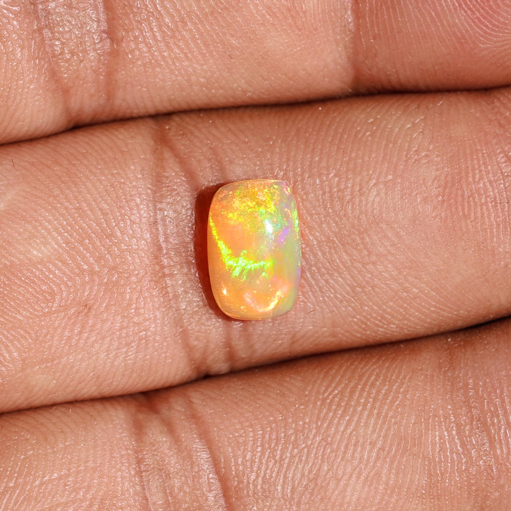 1.47 Carat Yellow Fire Opal Cabochon Gemstone: White Ethiopian Opal for Jewelry