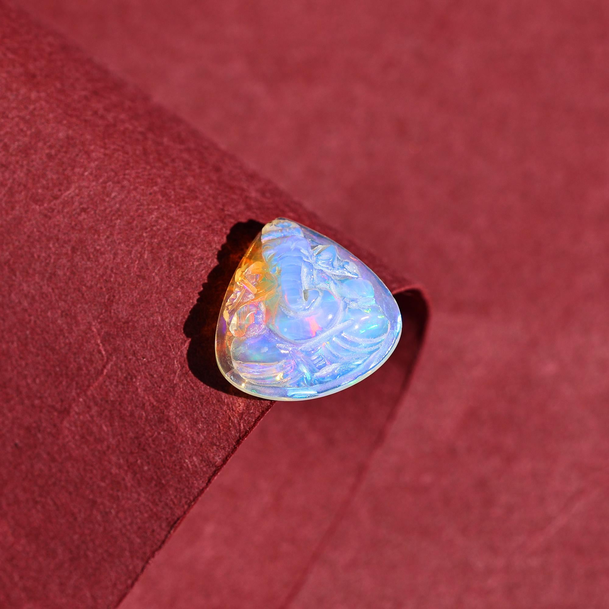 Ethiopian Opal Ganesha Carving: Handcrafted Hindu God Statue