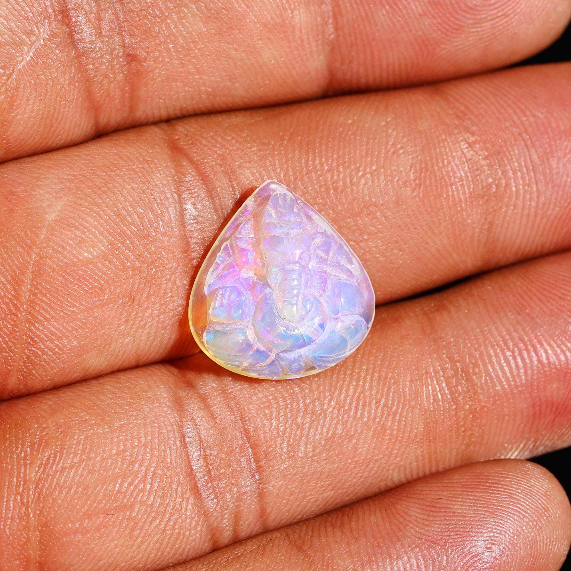 Welo Opal Carving: Hand Carved Ganesha Pendant Gemstone (6.60 Carat)