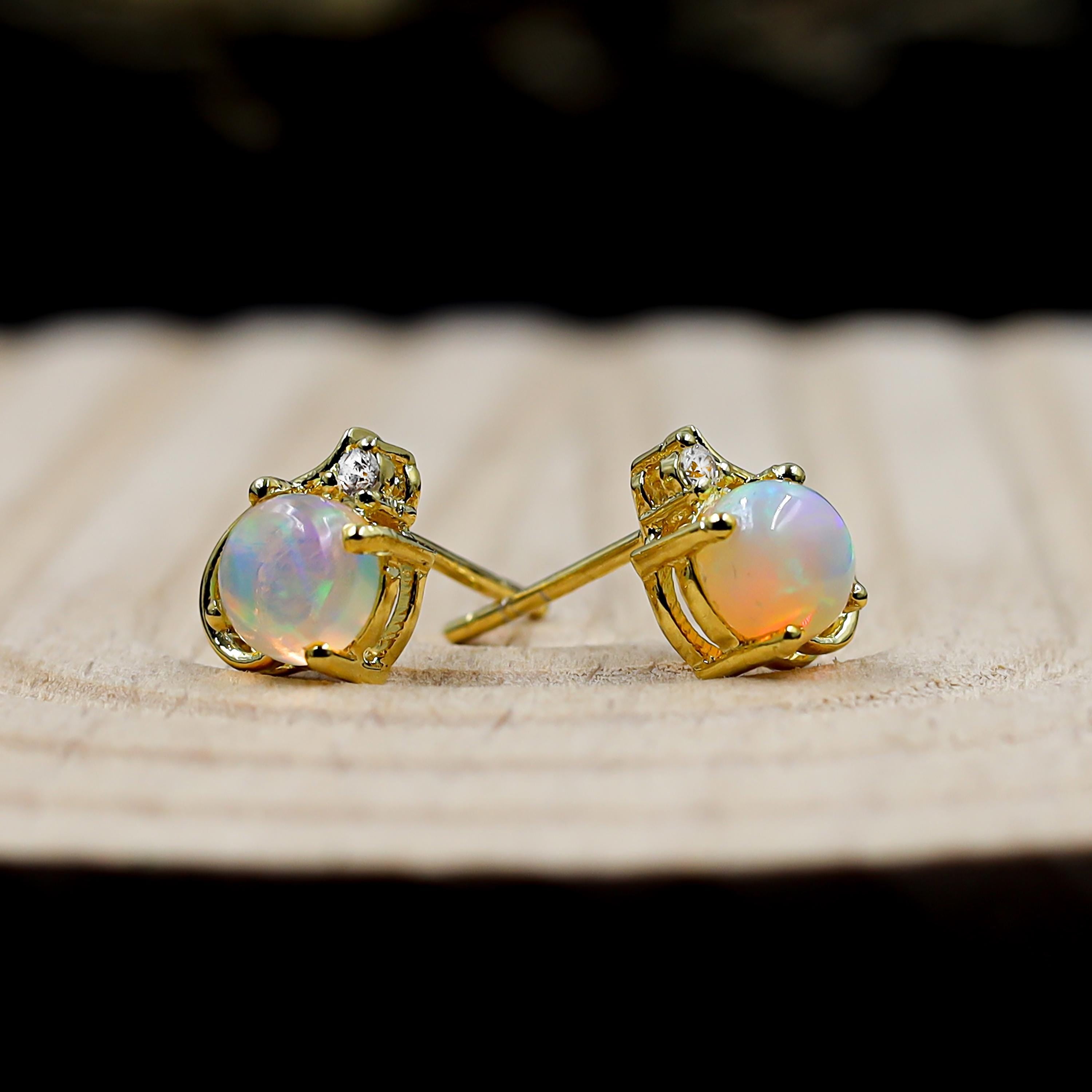 Ethiopian Opal Stud Earrings: Sterling Silver, October Birthstone