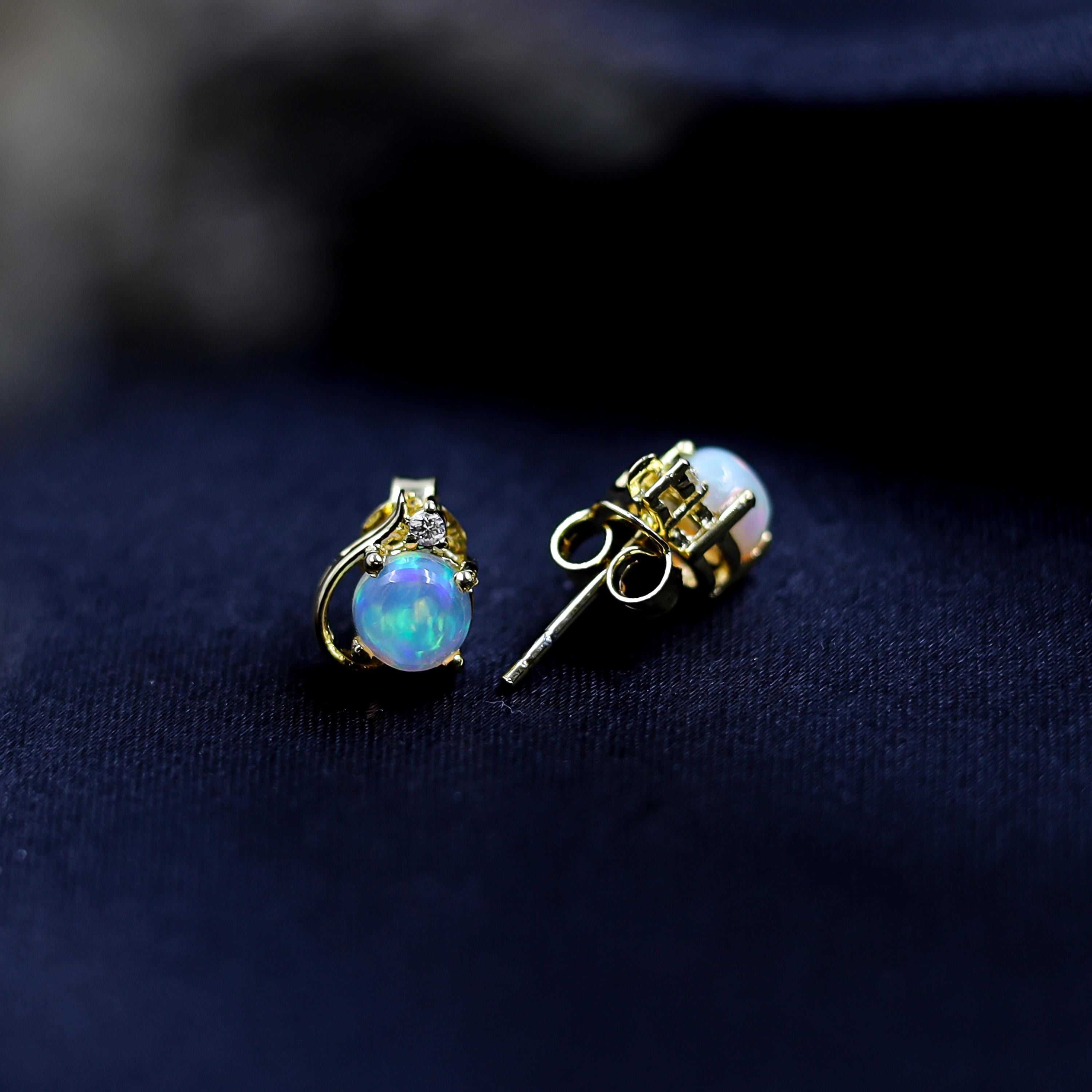 Ethiopian Opal Stud Earrings: Sterling Silver, October Birthstone