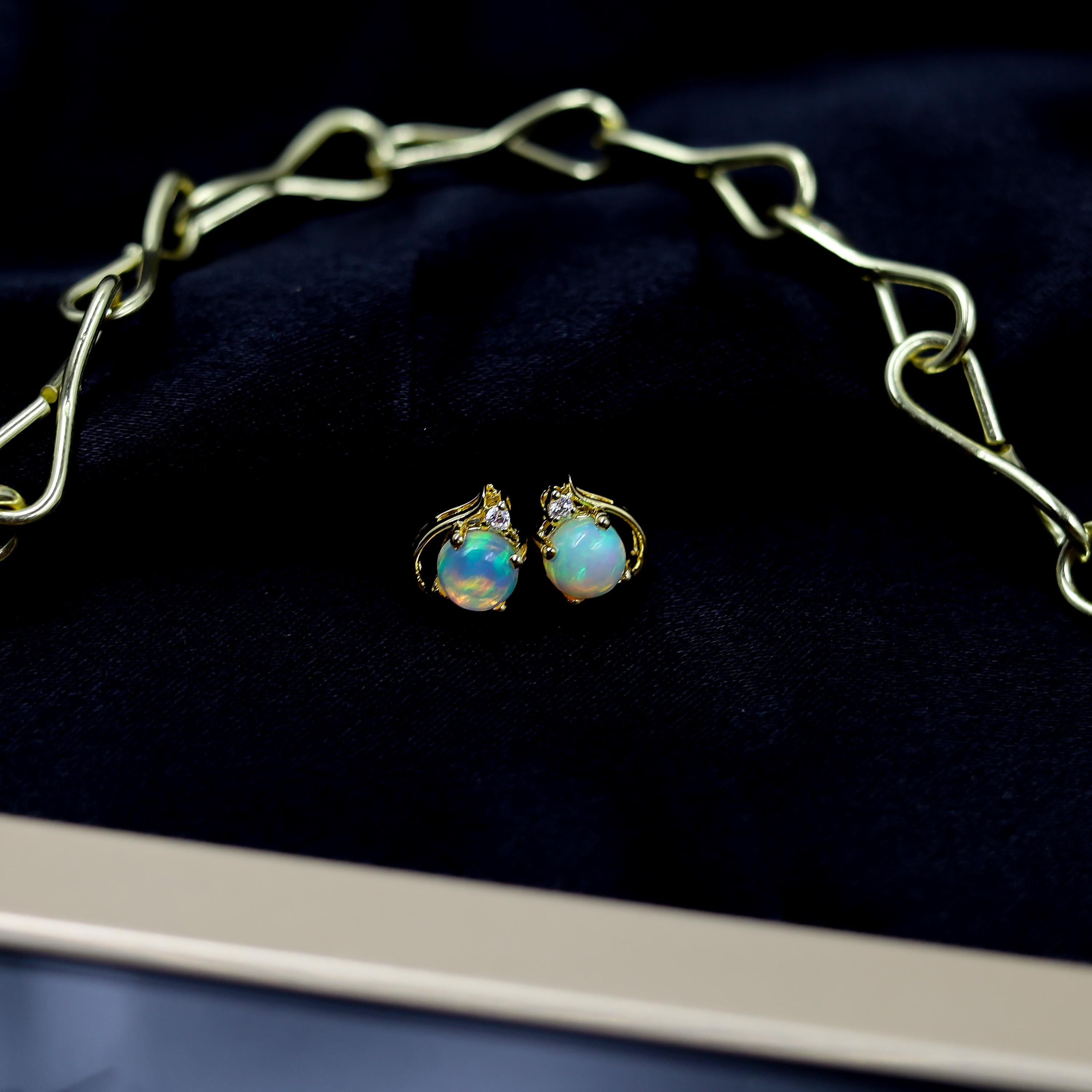 Ethiopian Opal Stud Earrings: Sterling Silver, October Birthstone