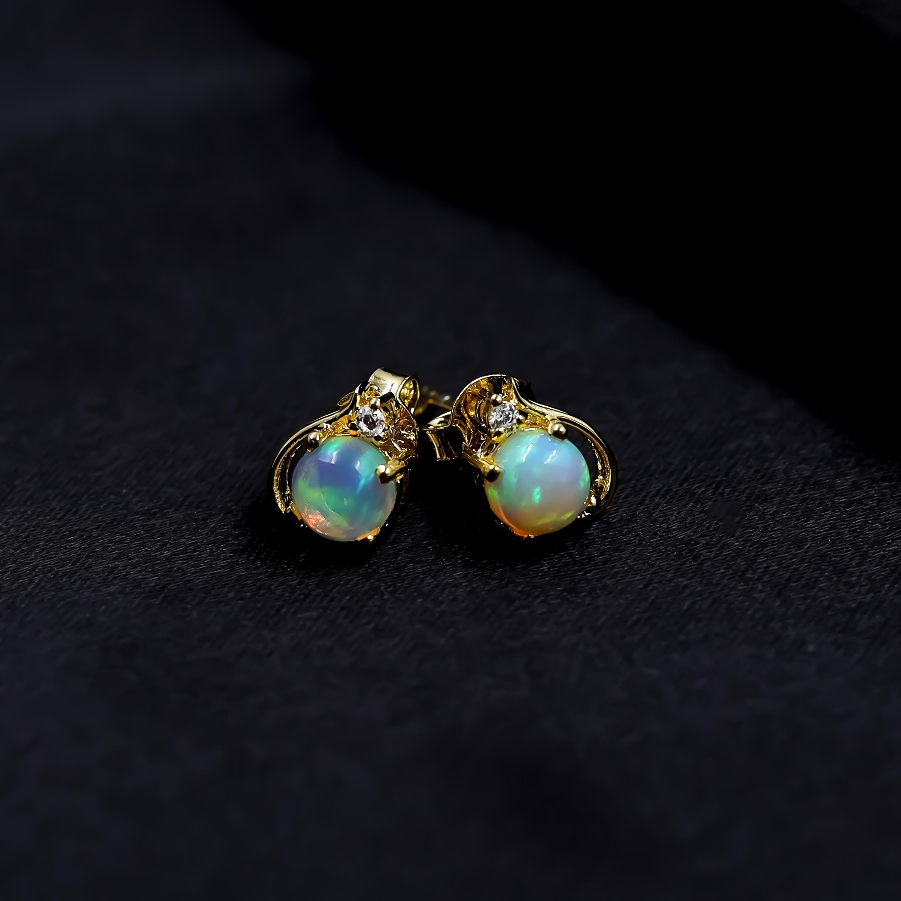 Ethiopian Opal Stud Earrings: Sterling Silver, October Birthstone