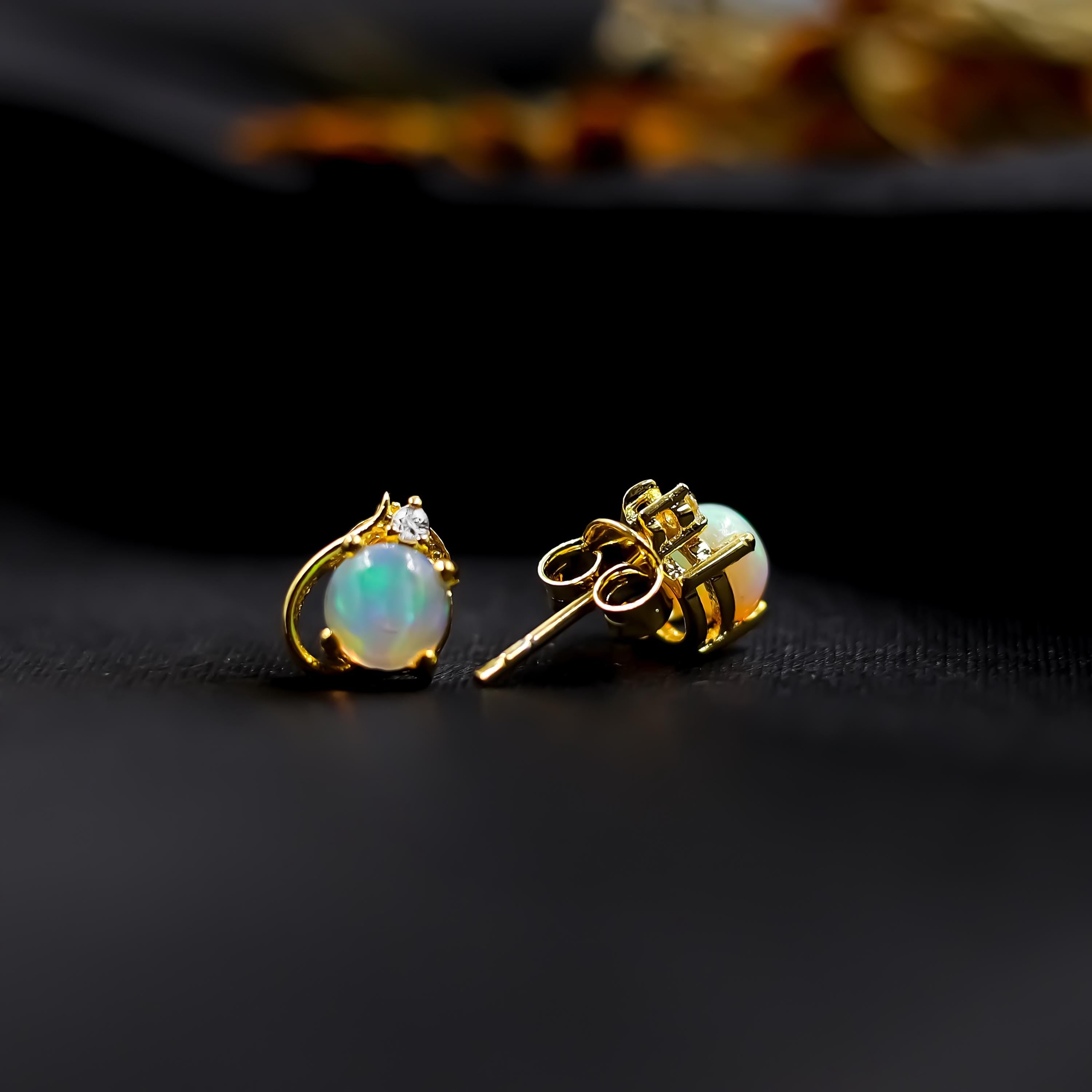 Ethiopian Opal Stud Earrings: Sterling Silver, October Birthstone