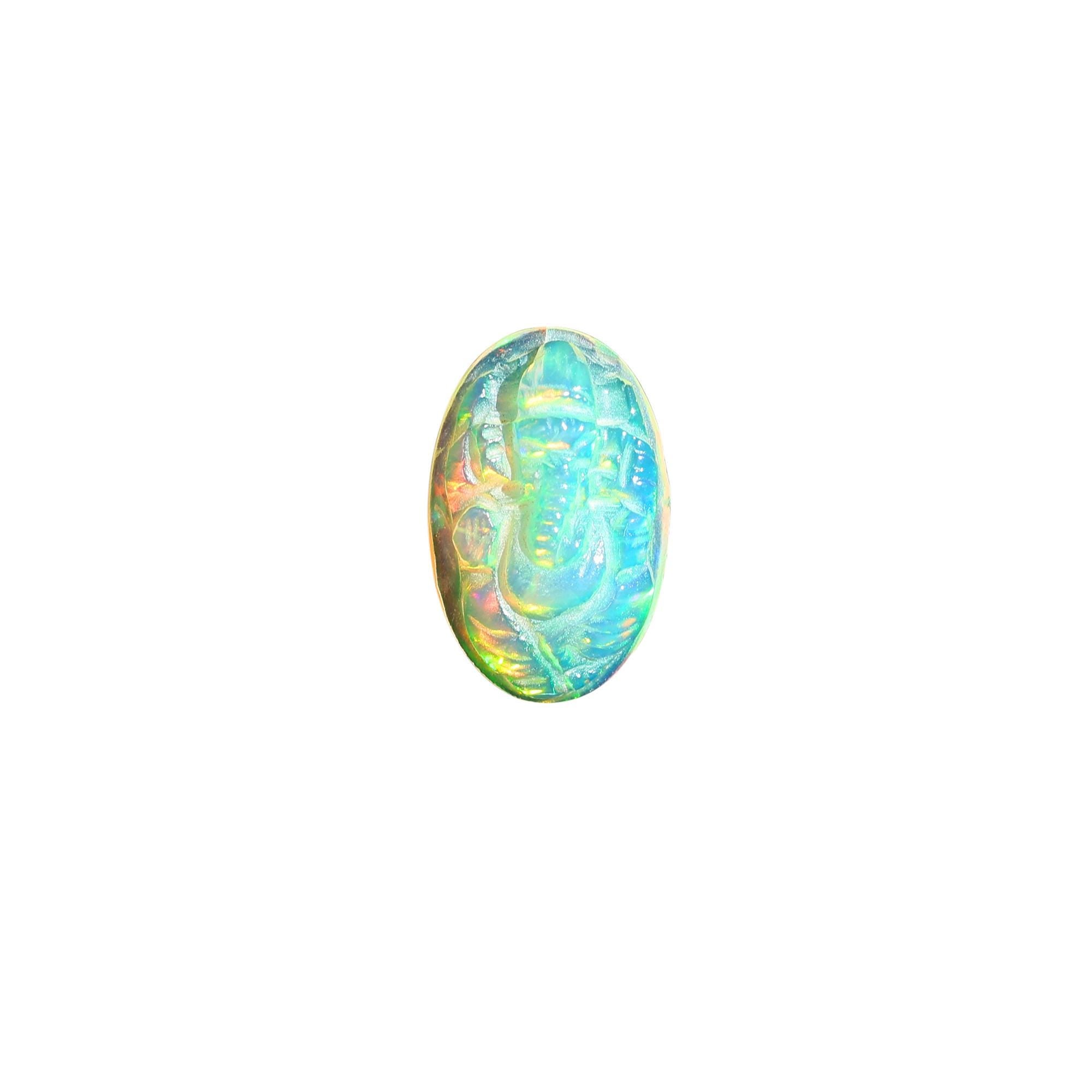 Ethiopian Opal Ganesha Carving: Oval Gemstone Statue (10x16mm)