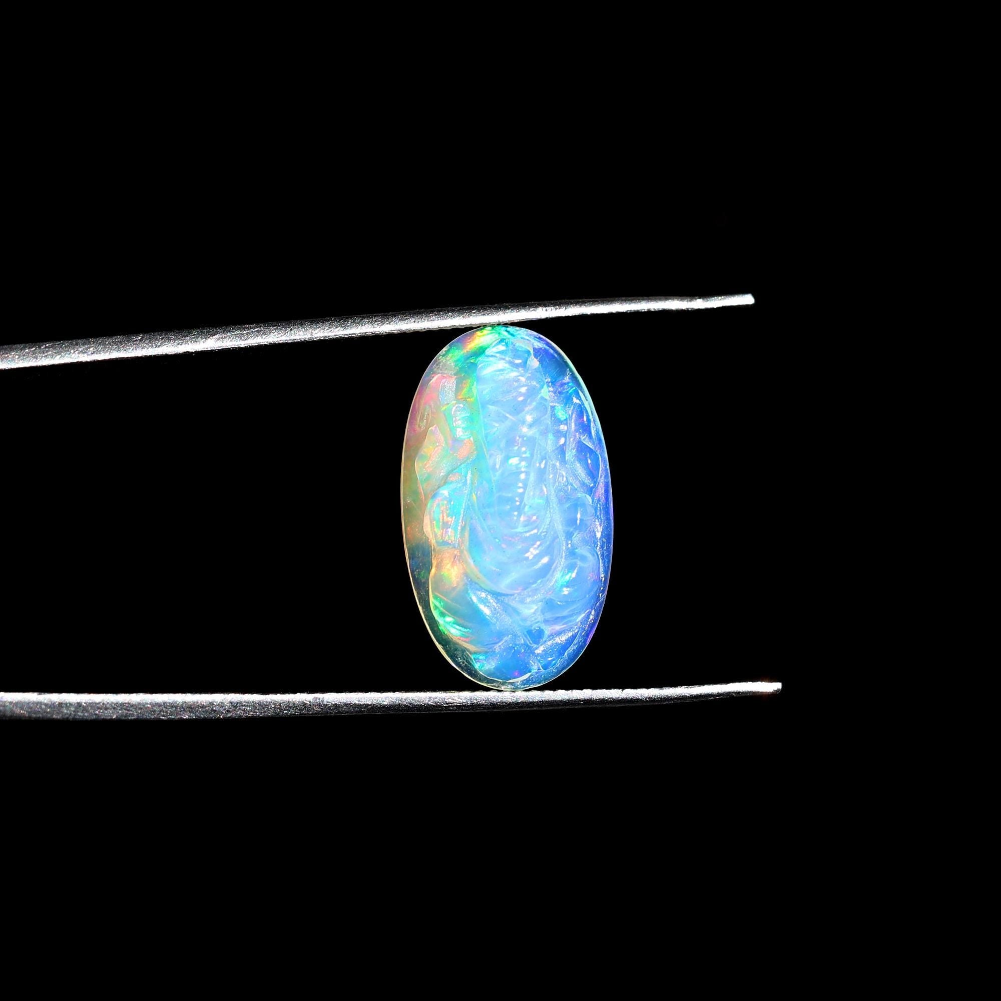 Hand-Carved Ethiopian Opal Ganesha Statue: Hindu God Figurine