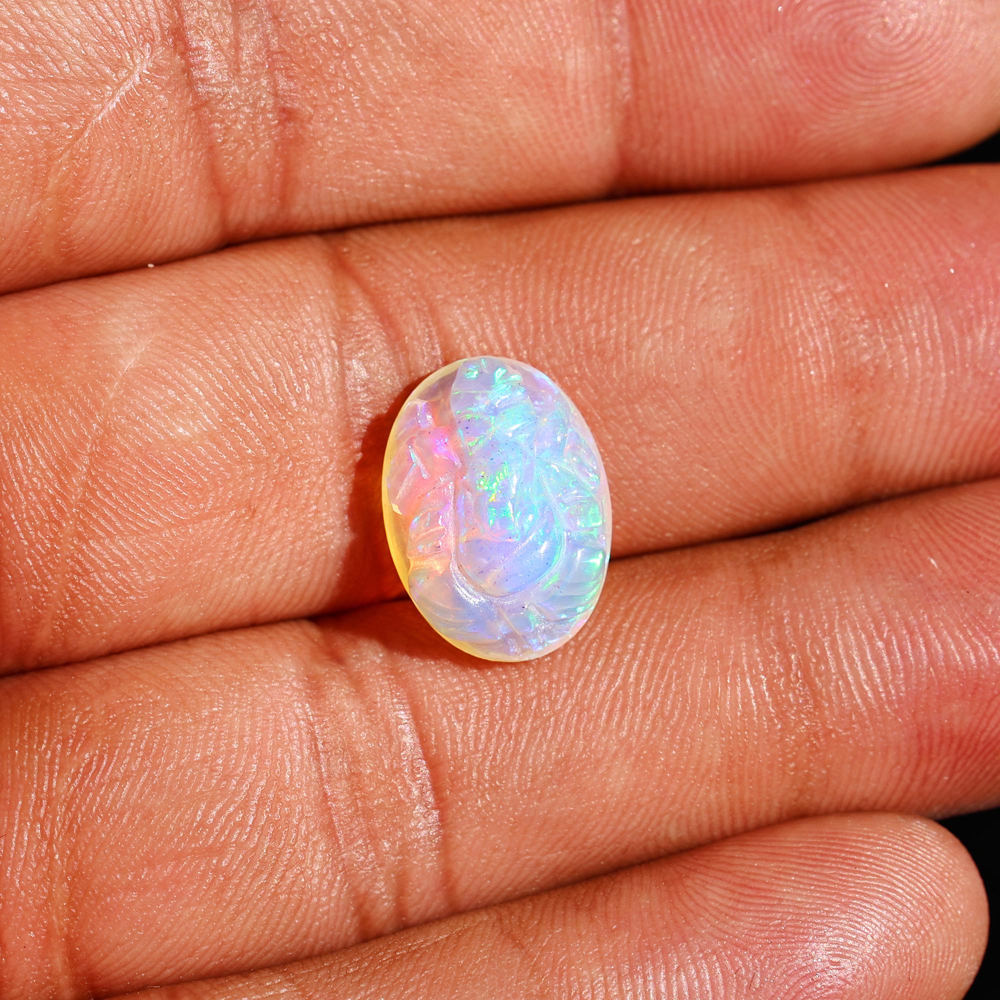 Opal Ganesha Carving: 6.20 Carat Crystal Sculpture, Ethiopian Opal