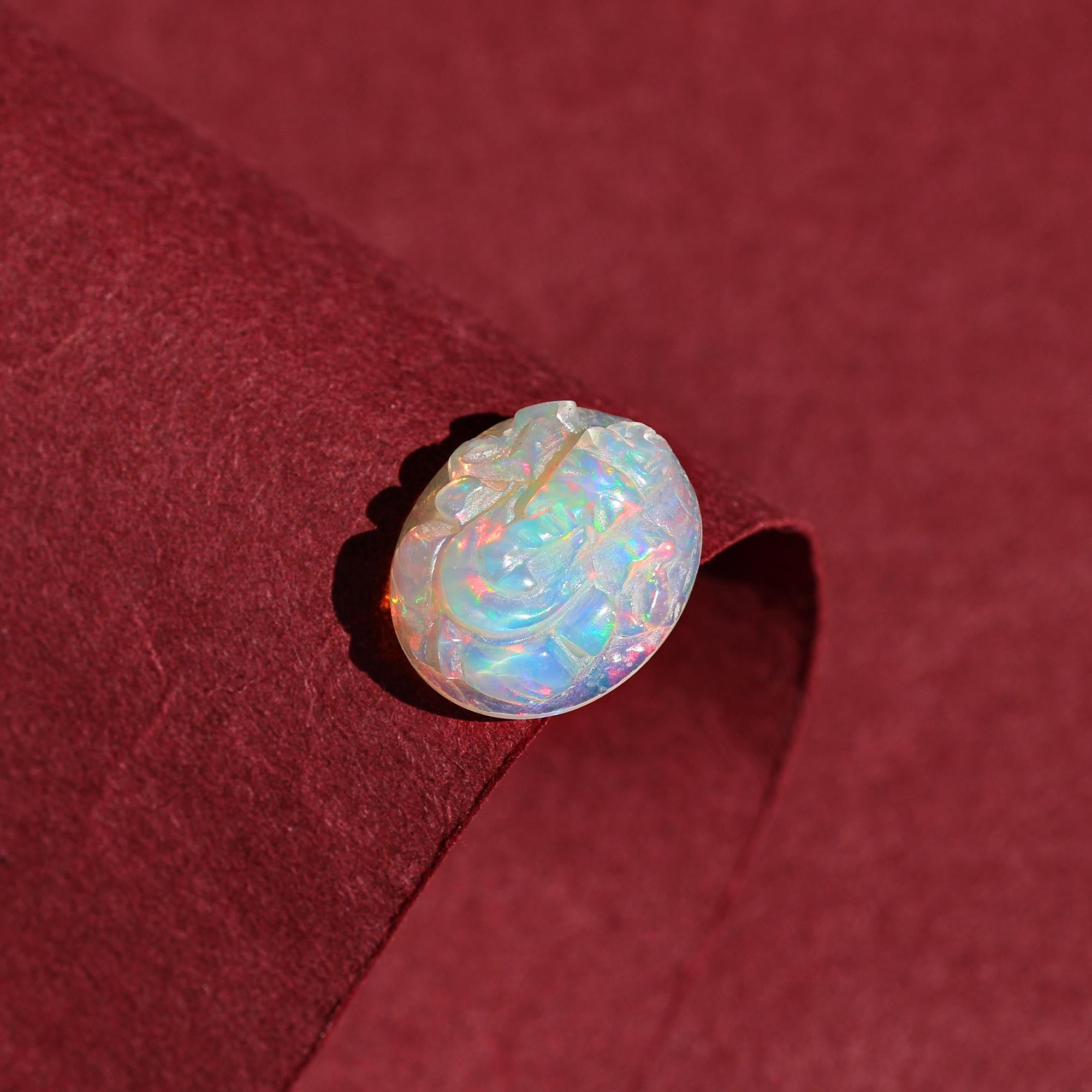 Opal Carving: Handmade Ganesha Statue, Hindu God Sculpture (4.40ct)