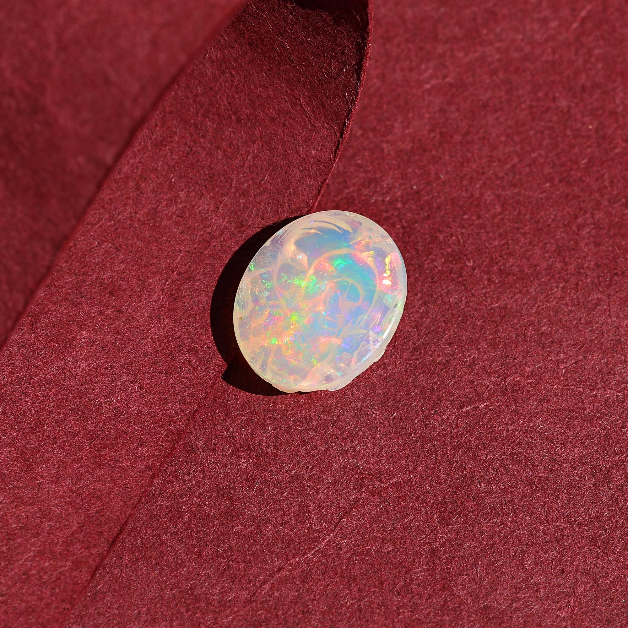 Opal Carving: Handmade Ganesha Statue, Hindu God Sculpture (4.40ct)