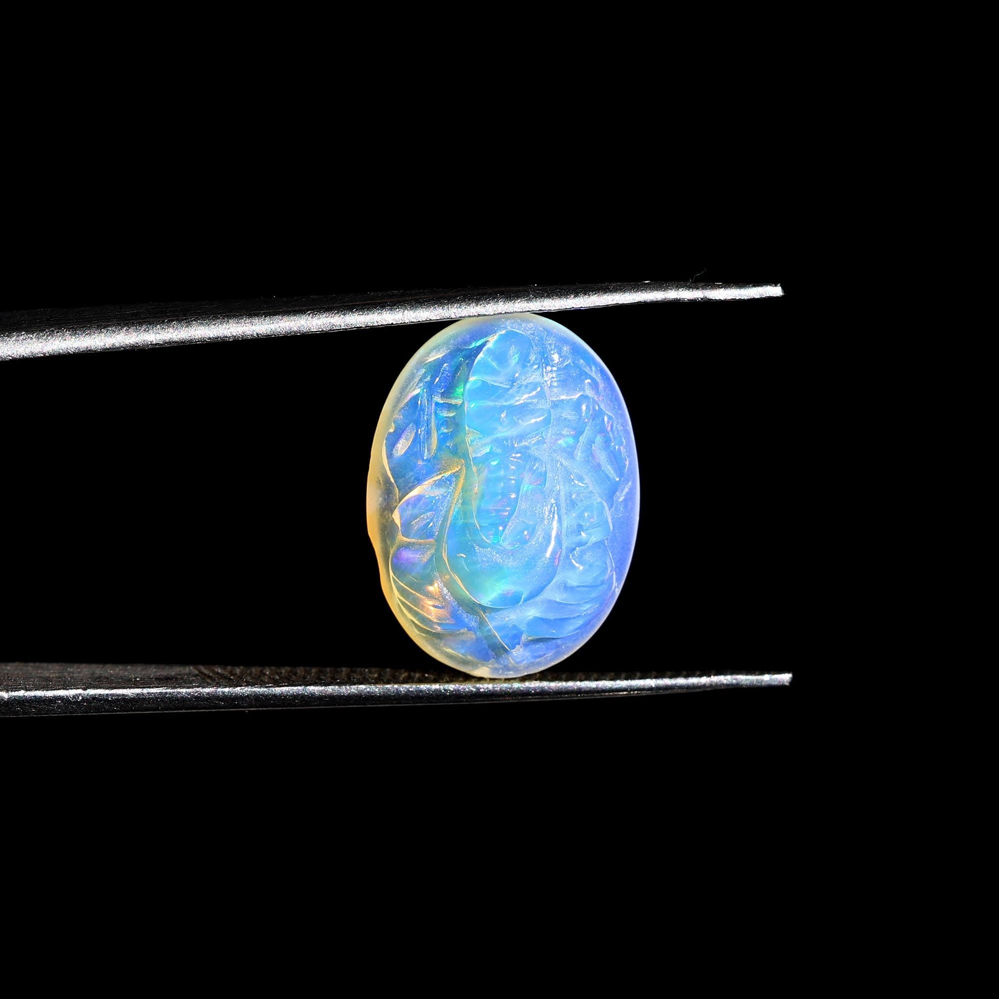 Ethiopian Opal Ganesha Carving: Handcrafted Hindu God Statue