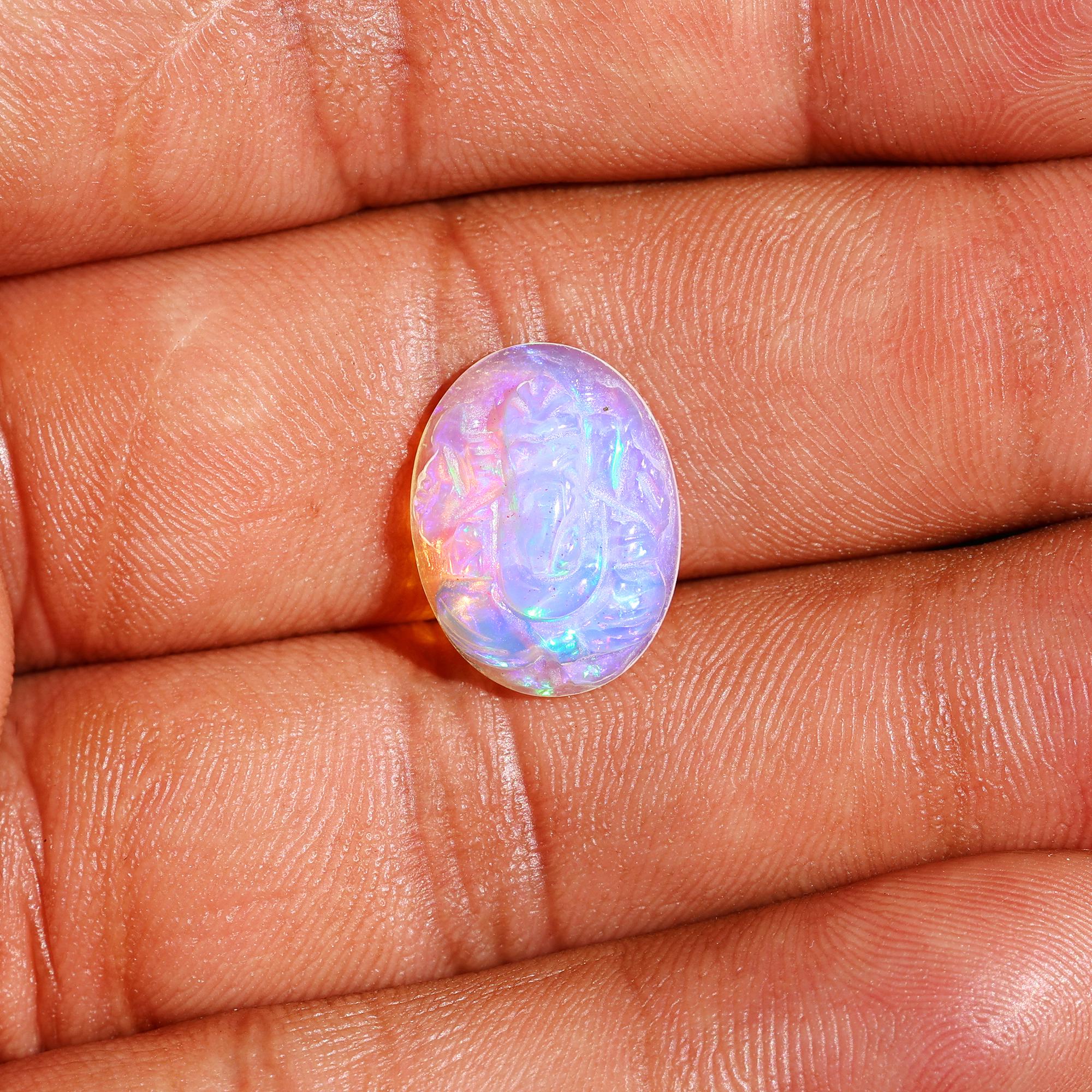 Ethiopian Opal Ganesh Pendant: 5 Carat Carved Gemstone Jewelry