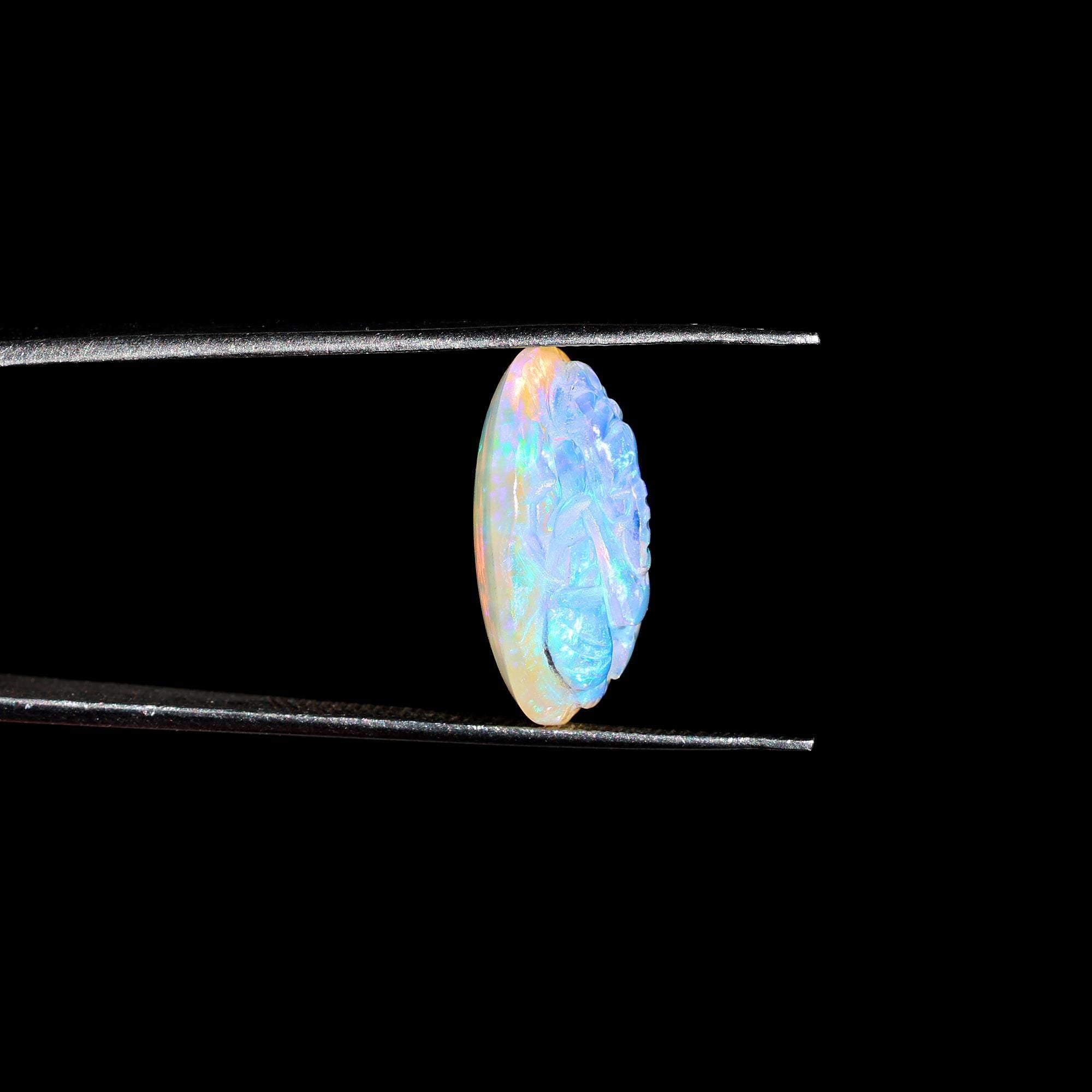 6.50 Carat White Opal Ganesha Carving: Ethiopian Gemstone Cabochon