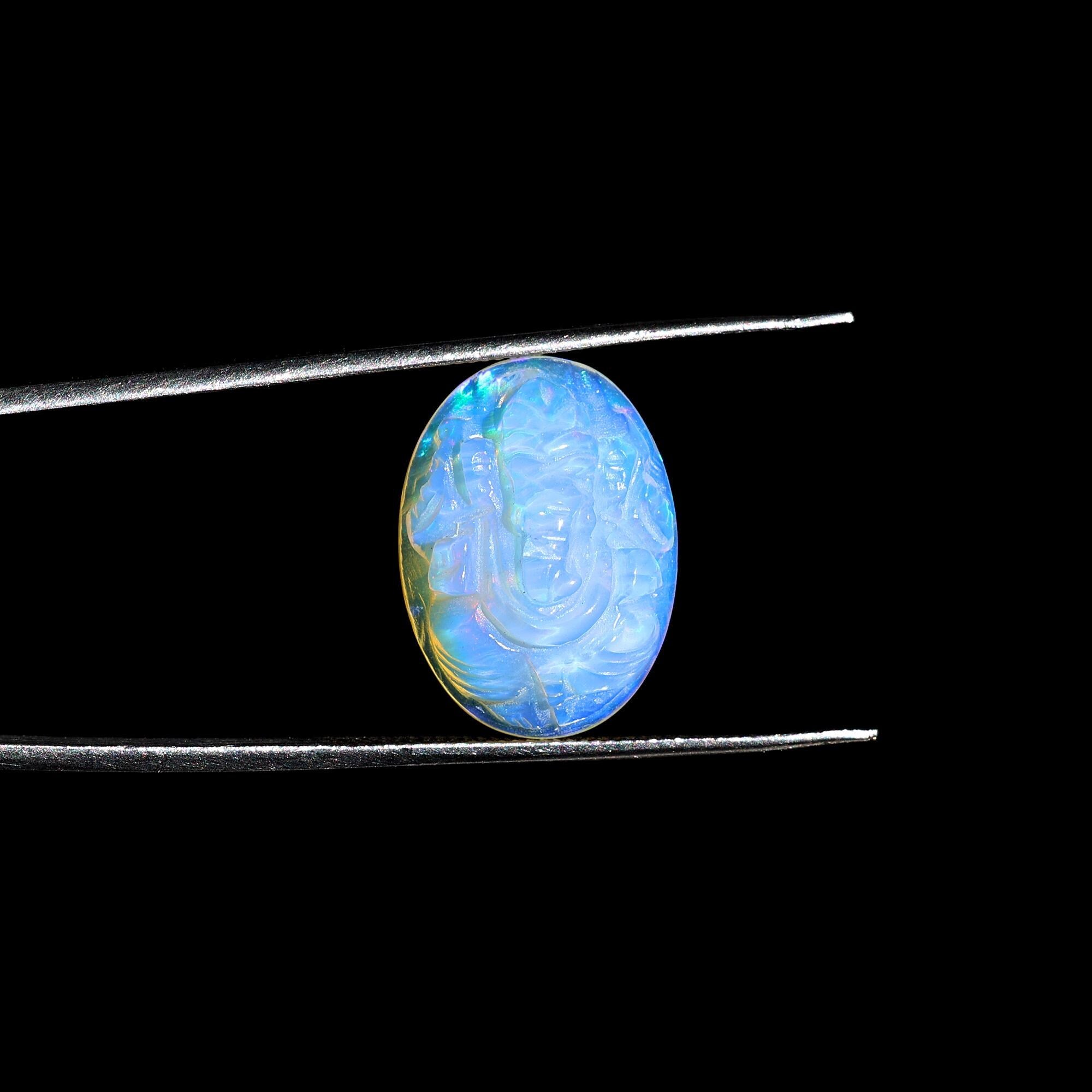 Hand-Carved Opal Ganesha Statue: Ethiopian Gemstone Carving (8.30 Carat)