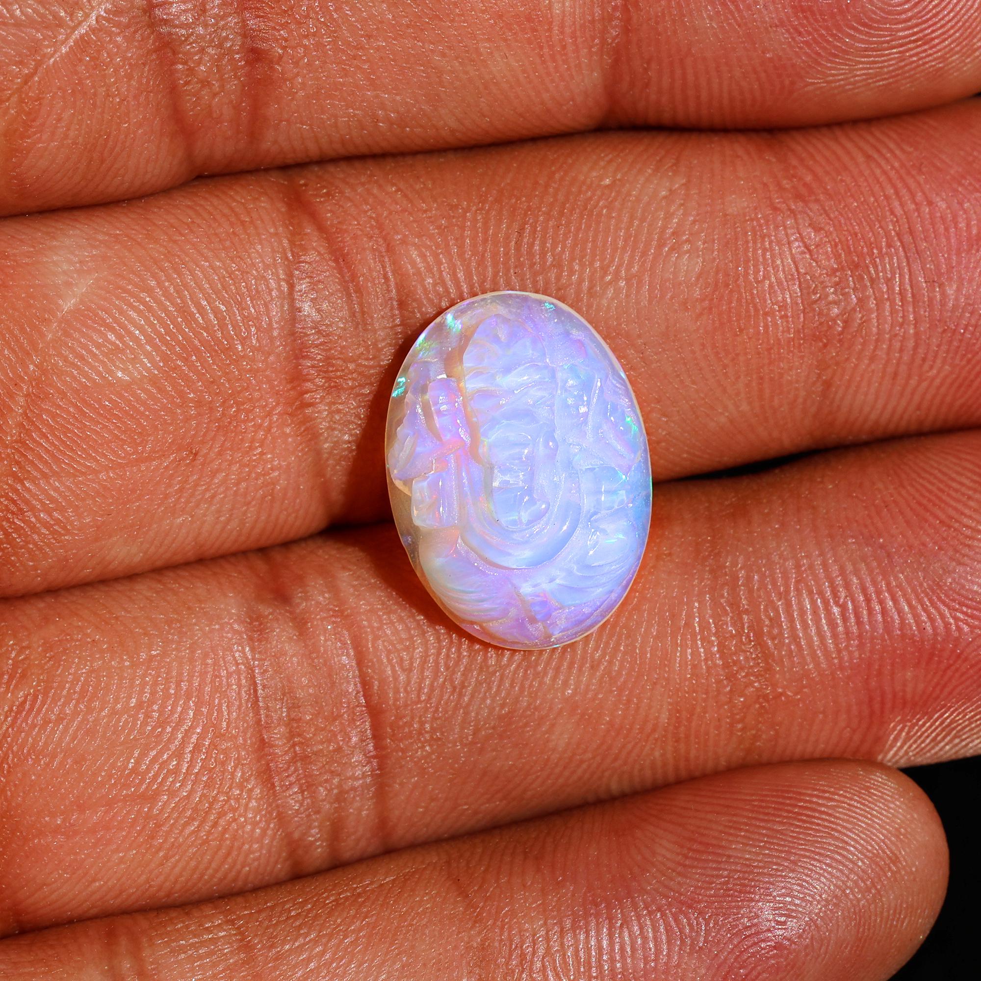 Hand-Carved Opal Ganesha Statue: Ethiopian Gemstone Carving (8.30 Carat)