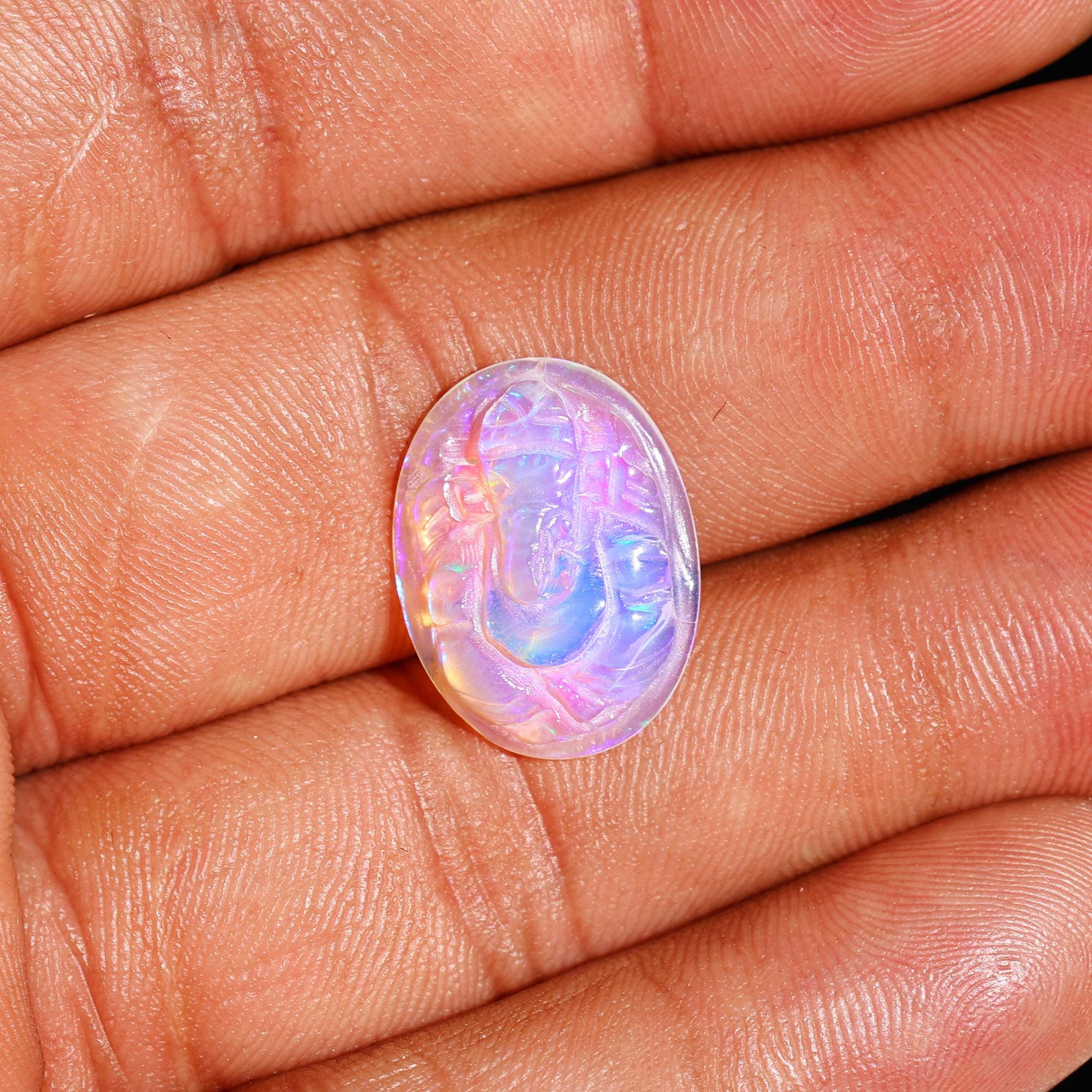 Carved Opal Ganesha Statue: 5.60 Carat Ethiopian Gemstone Carving