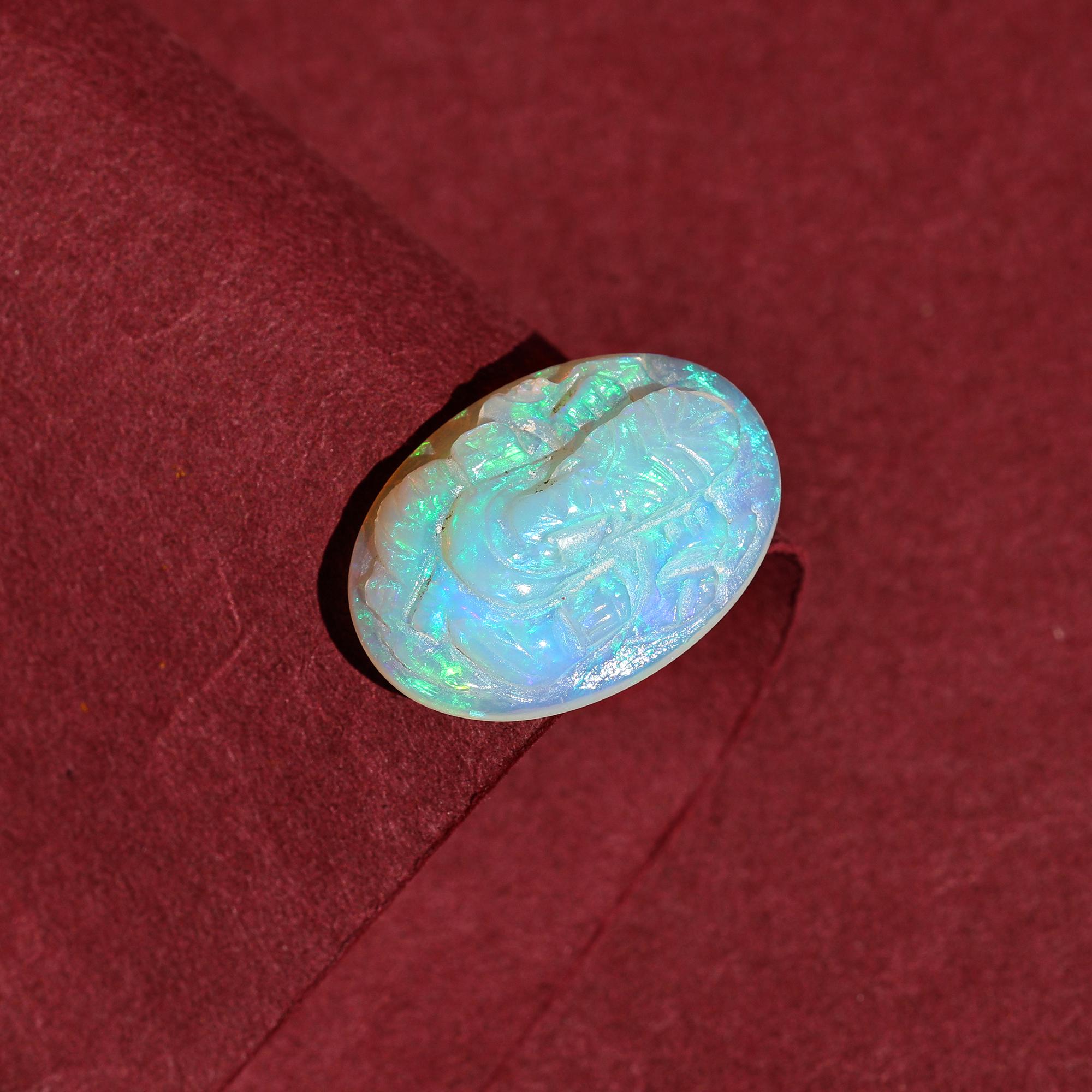 White Opal Ganesha Carving: 8.40 Carat Hindu God Statue