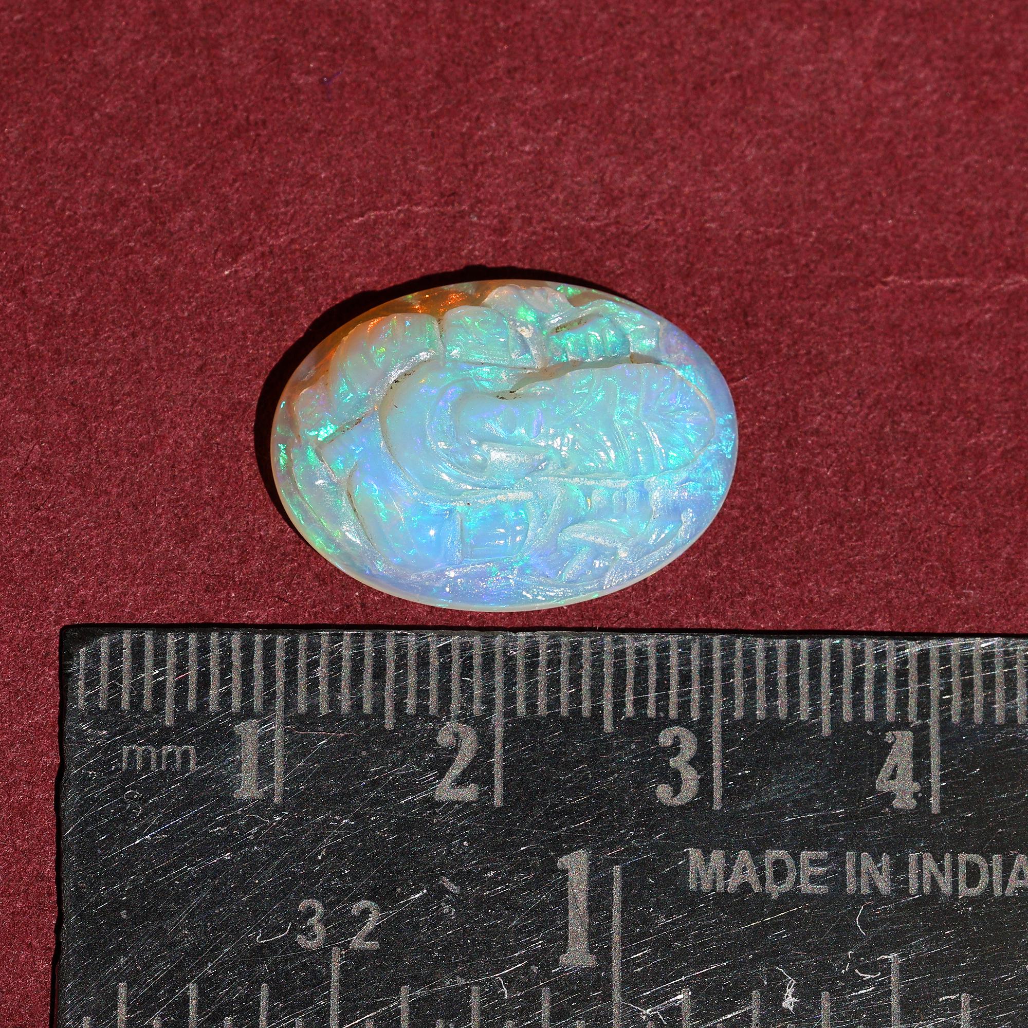 White Opal Ganesha Carving: 8.40 Carat Hindu God Statue