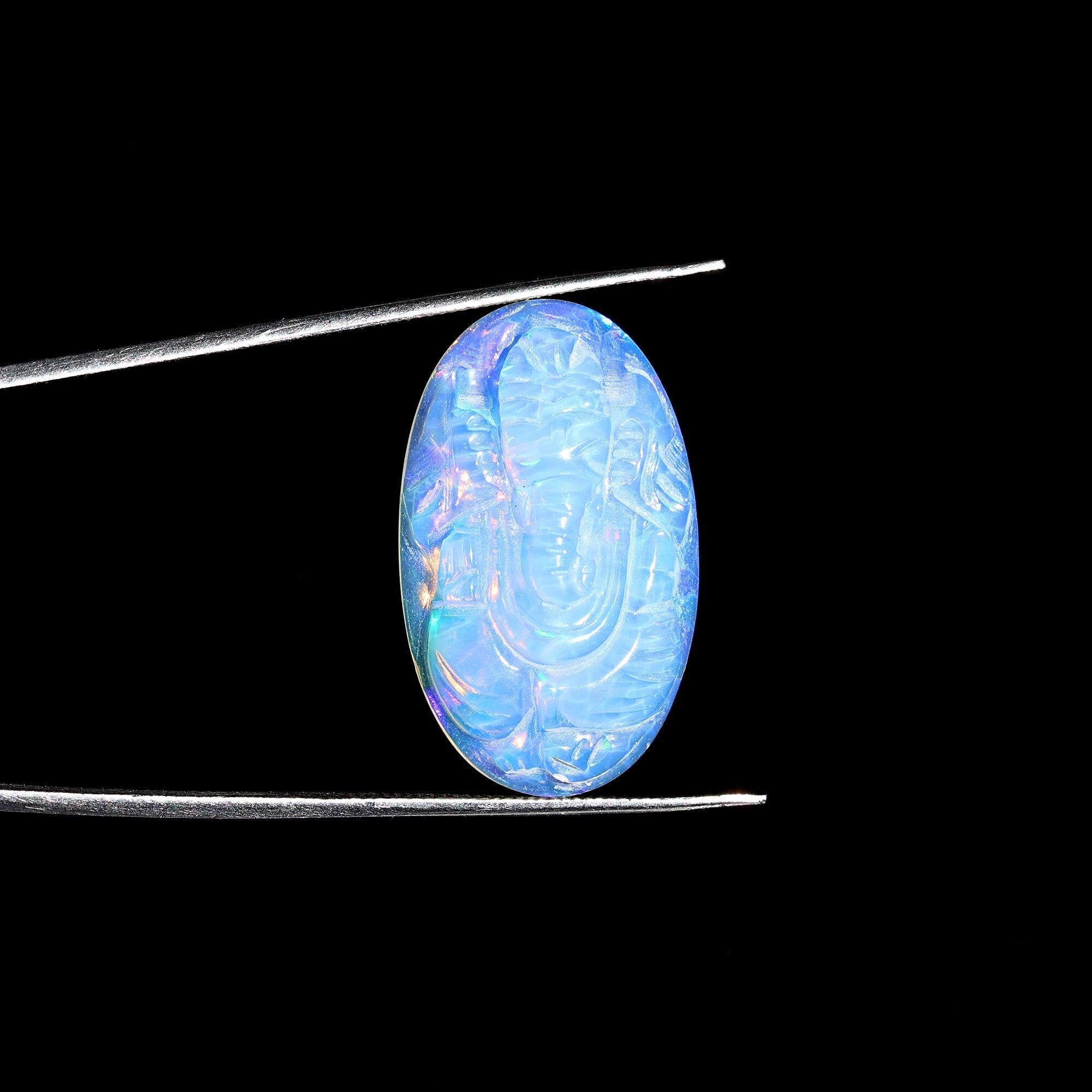 Hand-Carved White Opal Ganesha Figurine: Crystal Energy God Idol