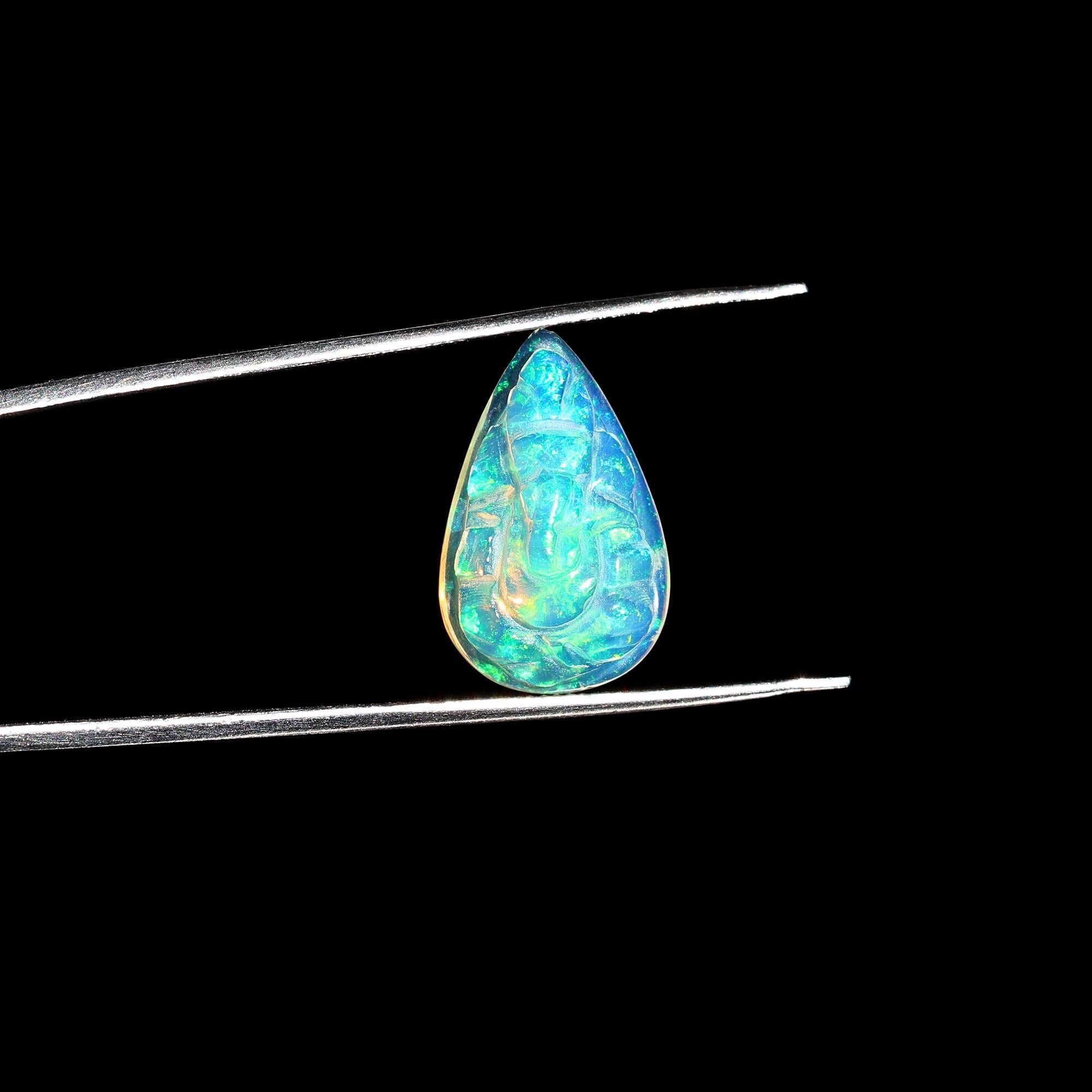 Ethiopian Opal Ganesha Carving: Pear Gemstone (11x18mm)