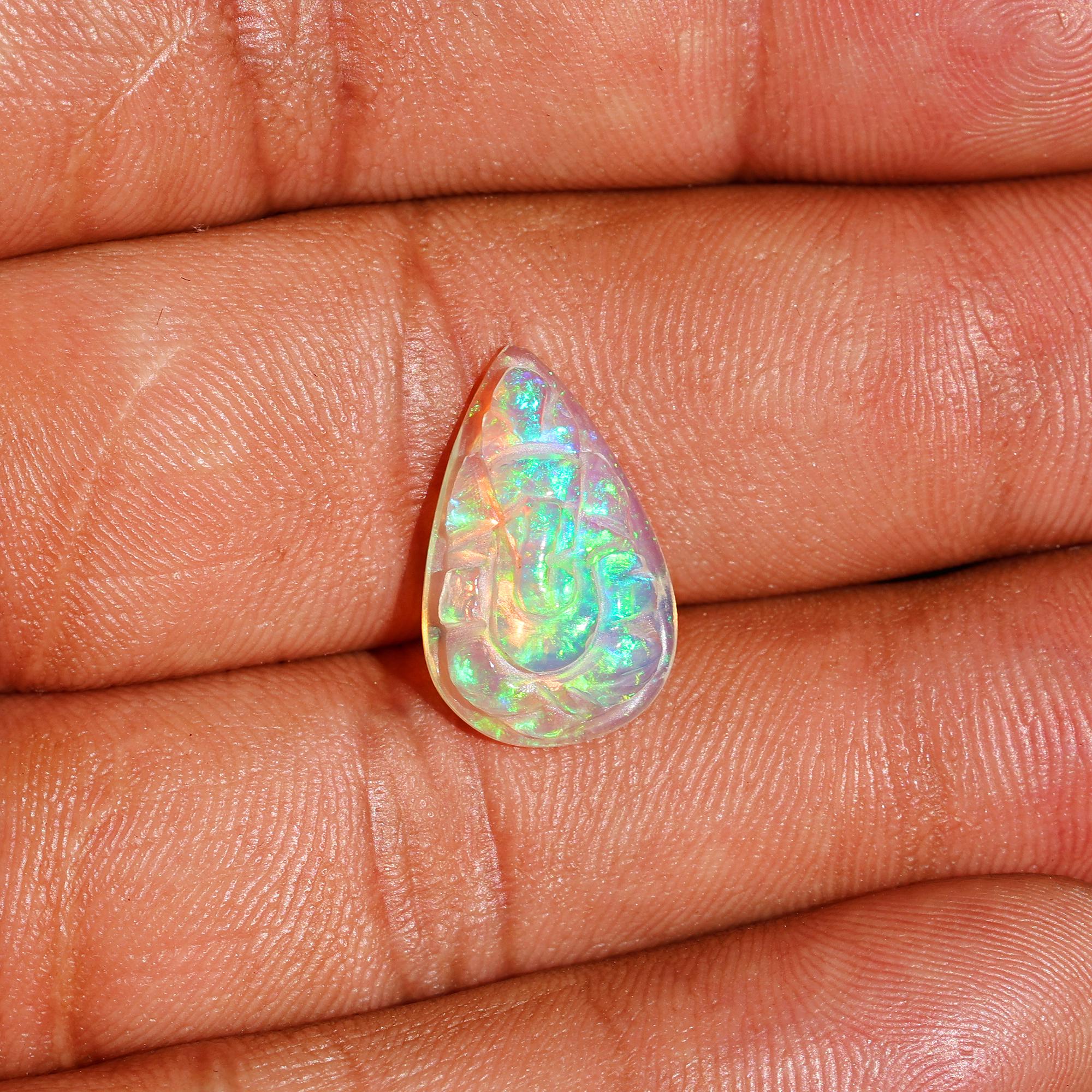 Ethiopian Opal Ganesha Carving: Pear Gemstone (11x18mm)
