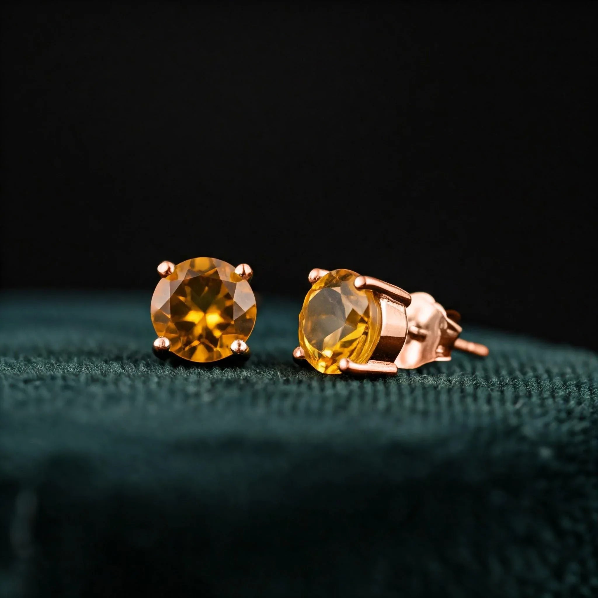Citrine Stud Earrings: 925 Sterling Silver November Birthstone - Himalya Quartz