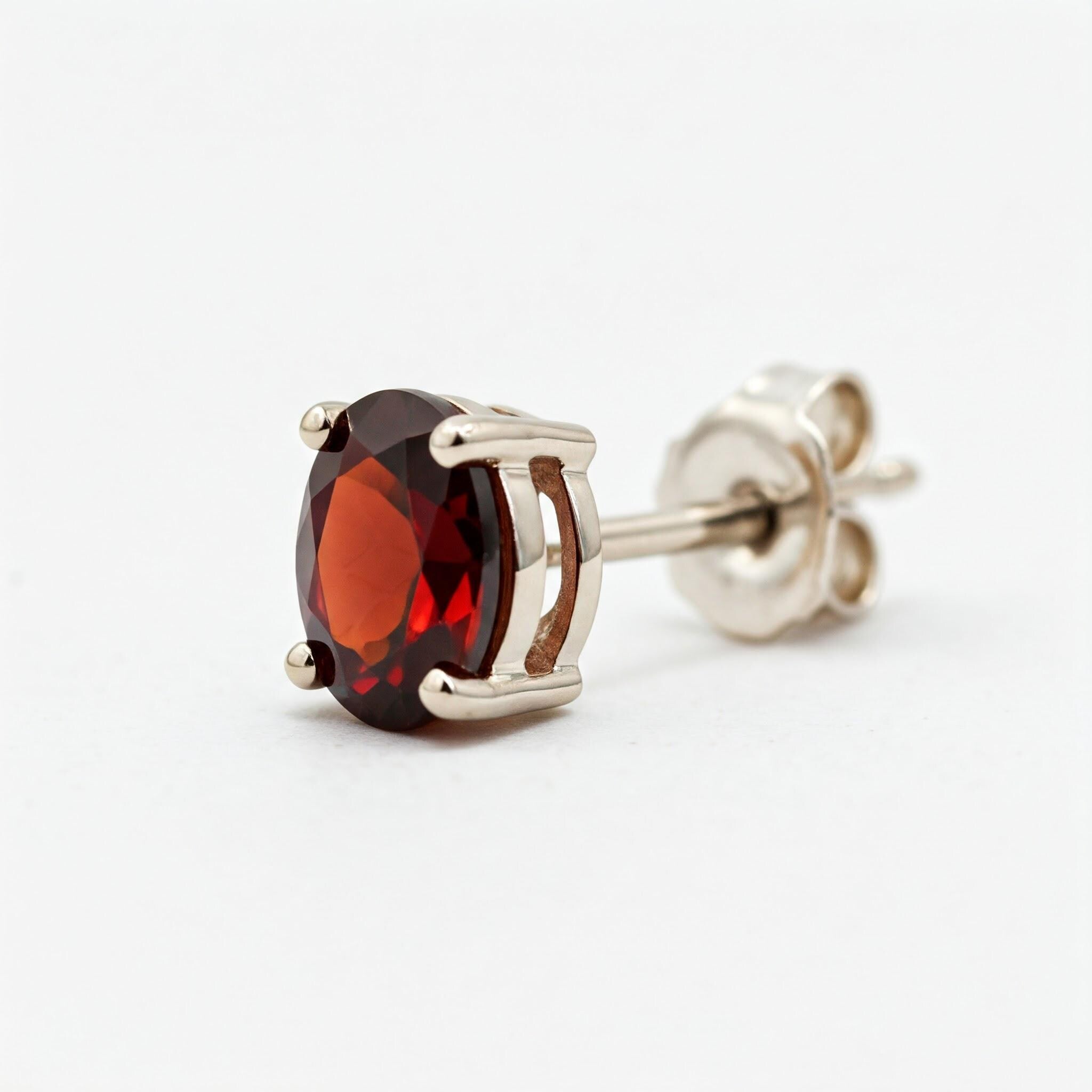 Garnet Stud Earrings: 925 Sterling Silver, January Birthstone Silver Jewelry