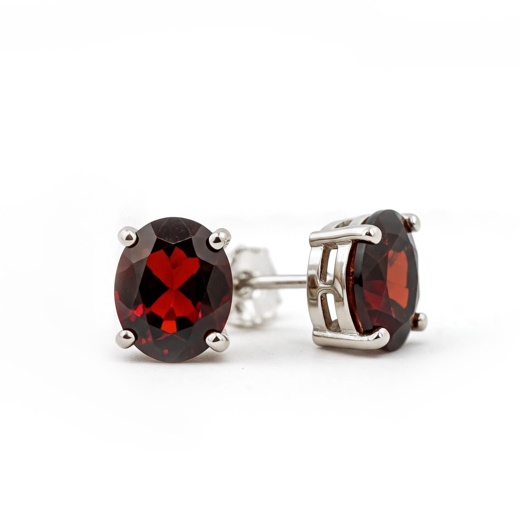 Garnet Stud Earrings: 925 Sterling Silver, January Birthstone Silver Jewelry