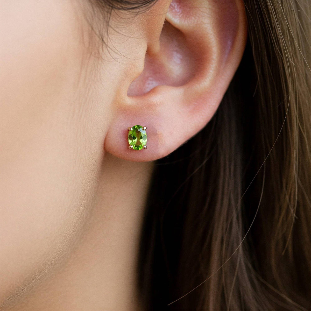 Peridot Sterling Stud & Earrings Earrings: August Birthstone, Dainty Oval Cut