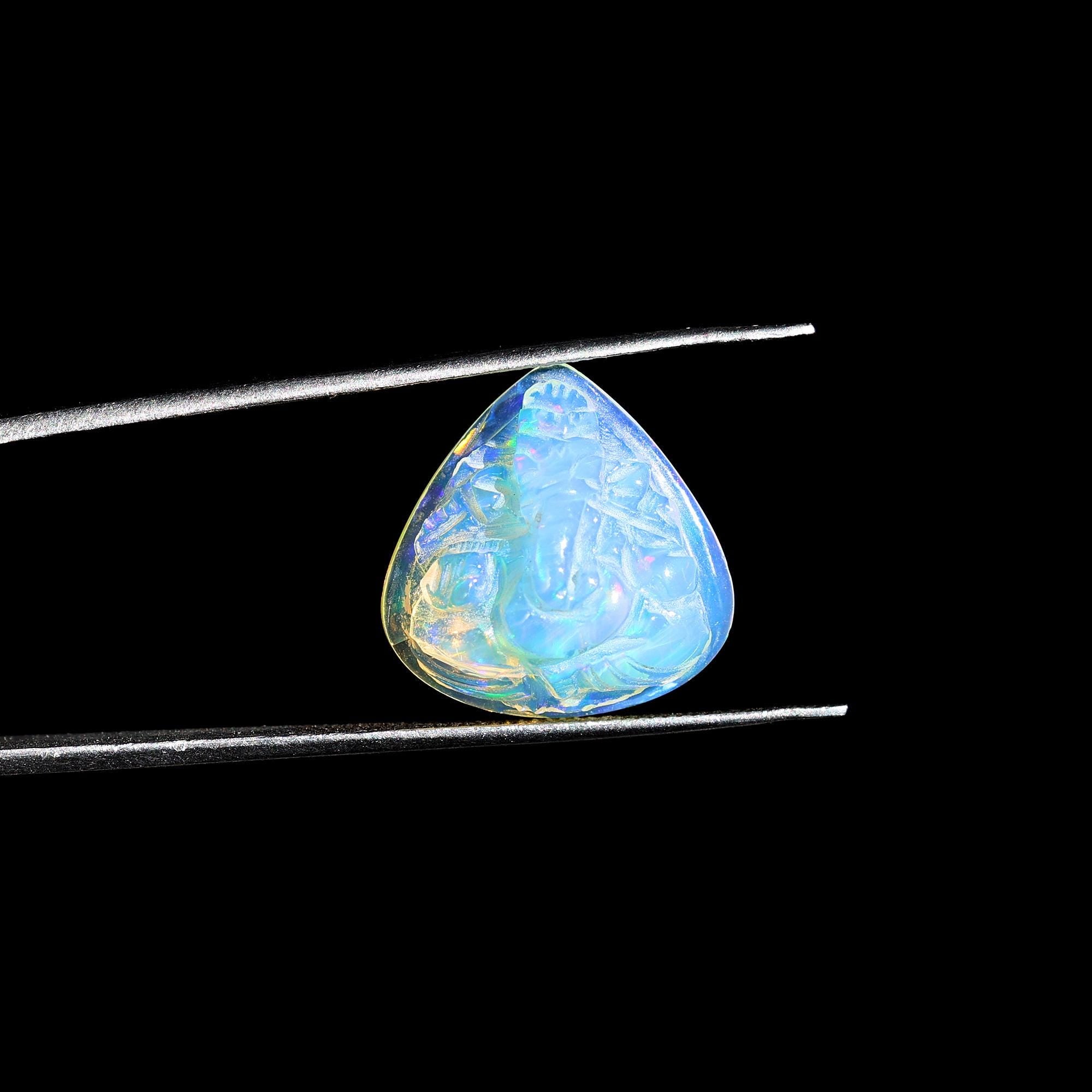 Ethiopian Opal Ganesha Carving: Handcrafted Hindu God Statue