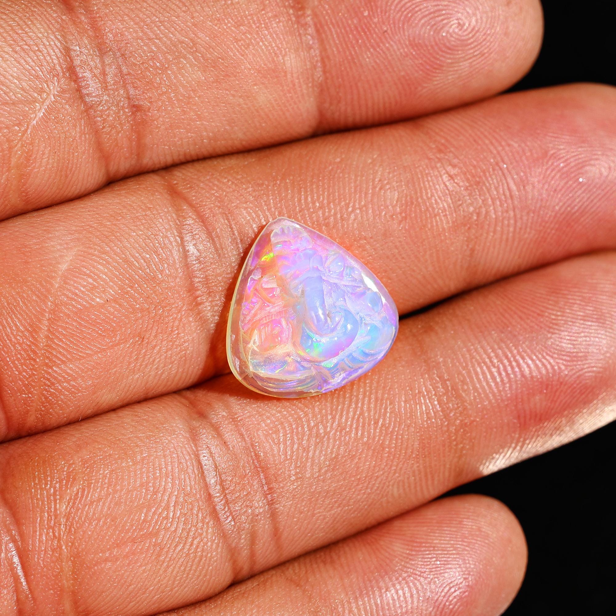 Ethiopian Opal Ganesha Carving: Handcrafted Hindu God Statue