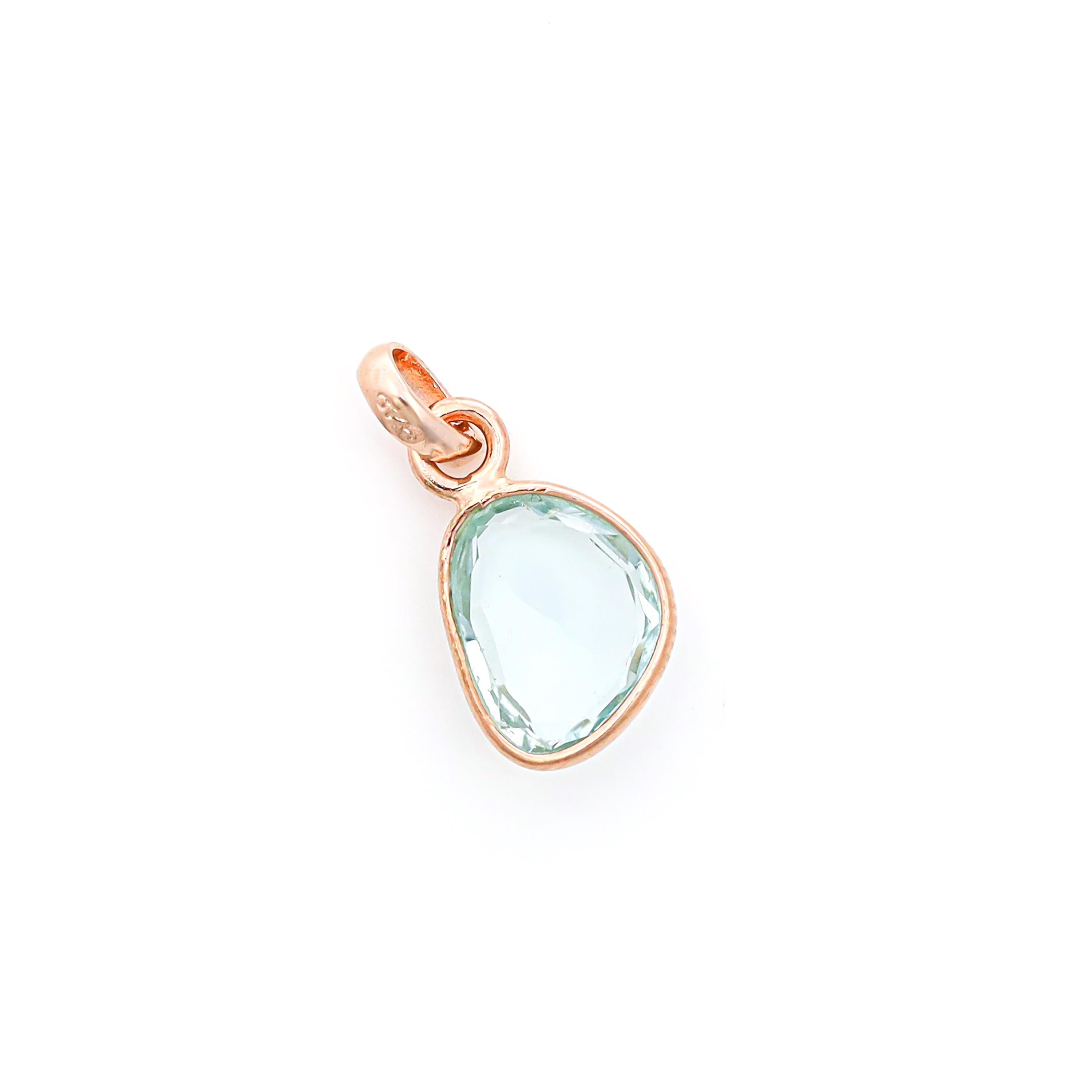 Handmade Aquamarine Rose Cut Pendant: 925 Sterling Silver Necklace