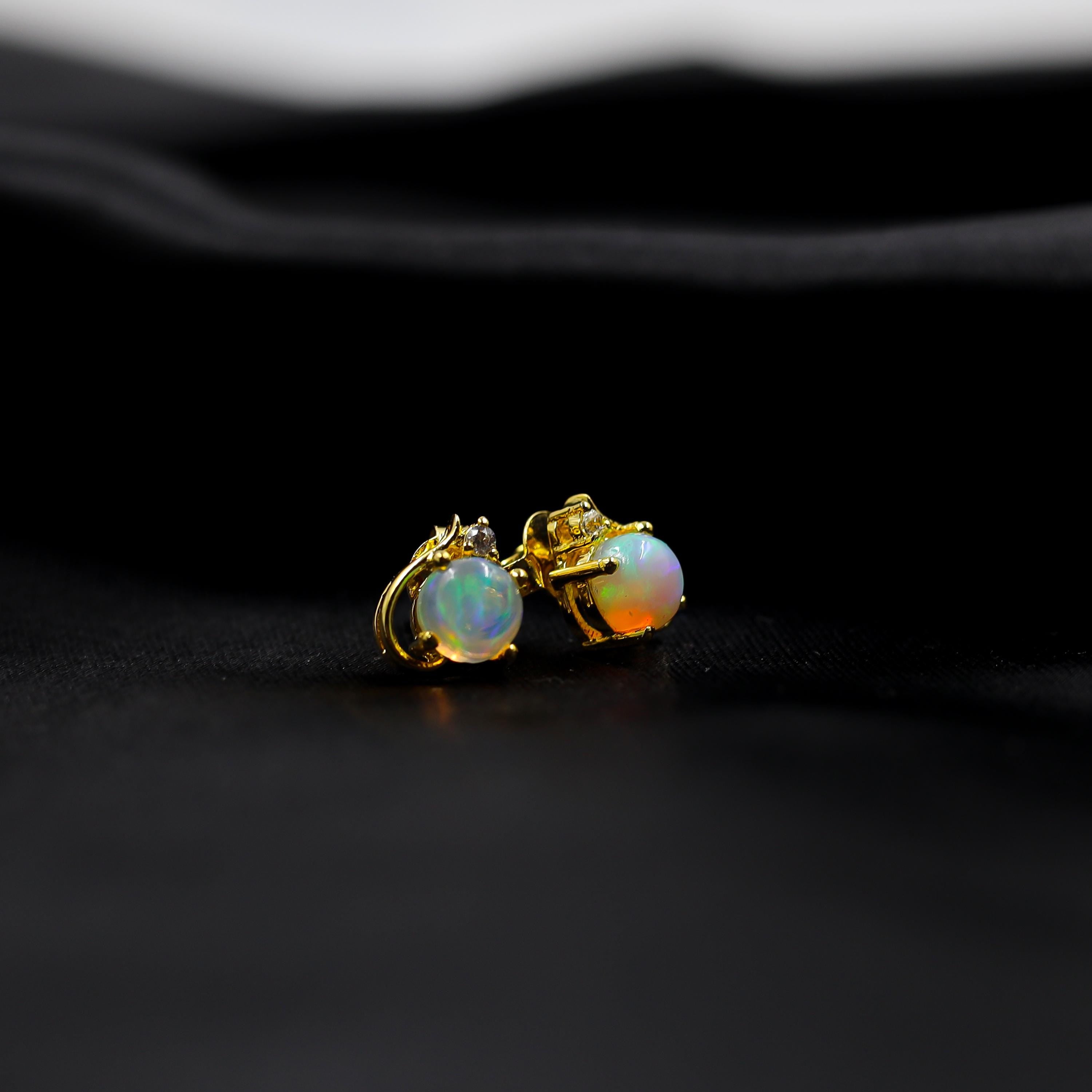 Ethiopian Opal Stud Earrings: Sterling Silver, October Birthstone