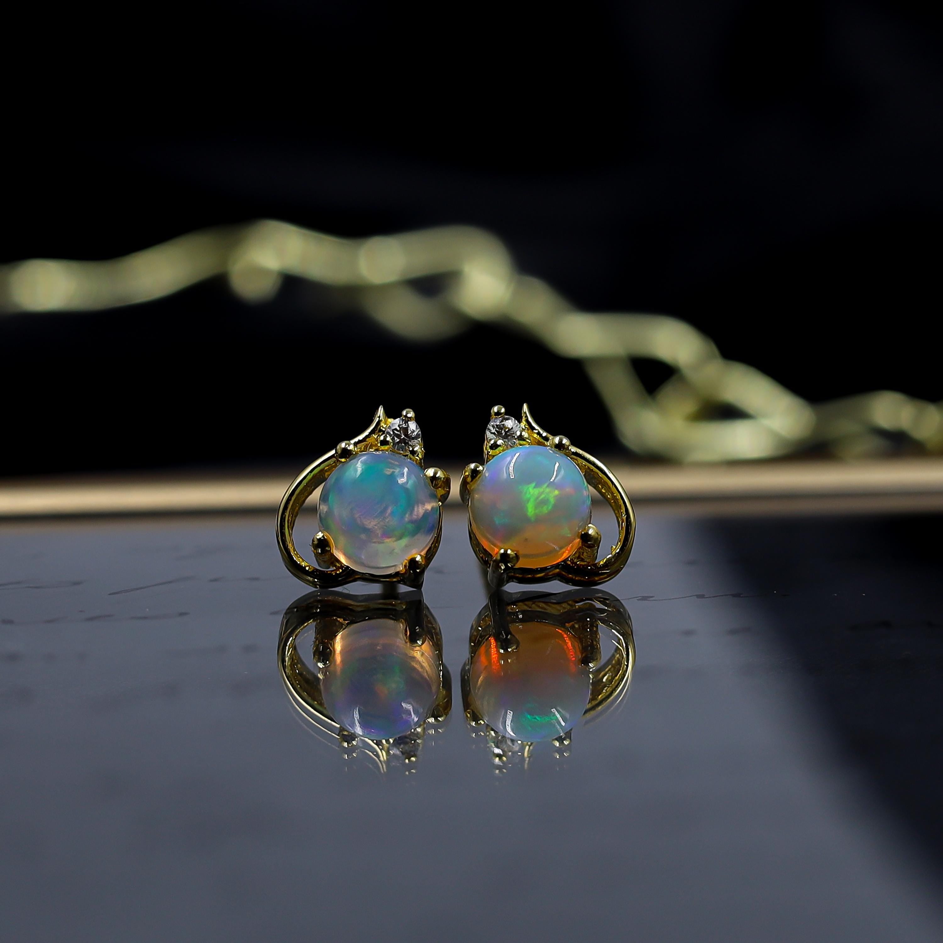 Ethiopian Opal Stud Earrings: Sterling Silver, October Birthstone