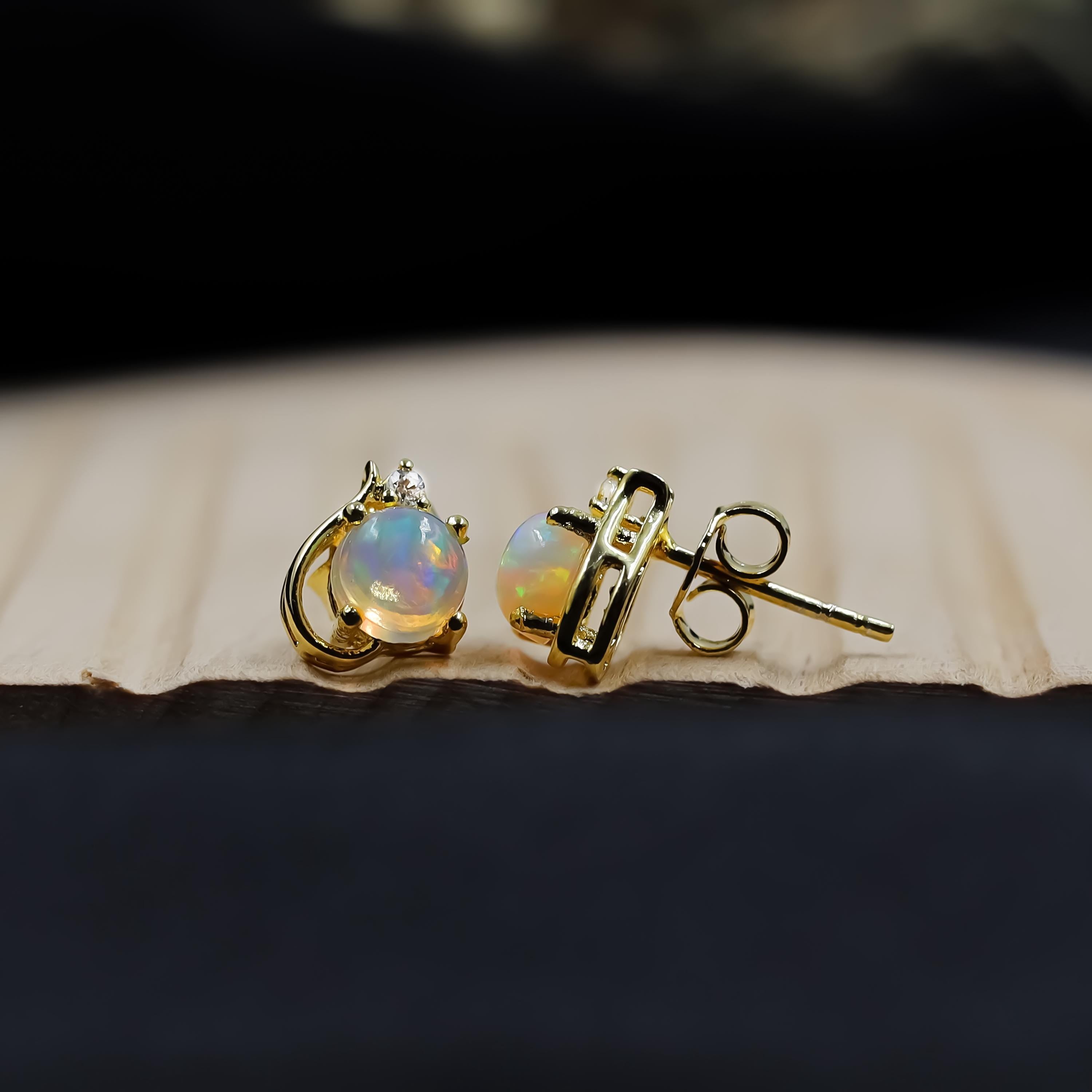 Ethiopian Opal Stud Earrings: Sterling Silver, October Birthstone