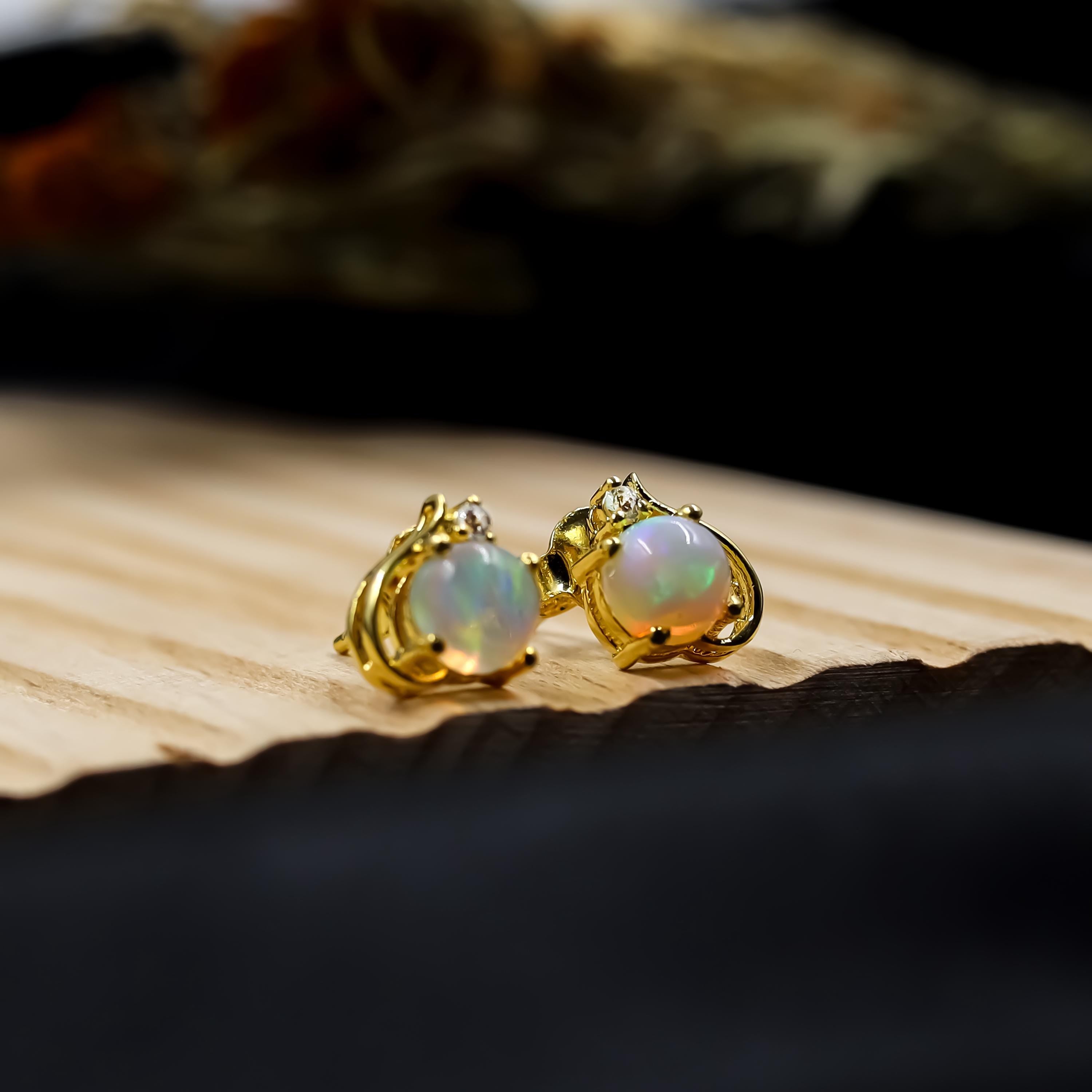 Ethiopian Opal Stud Earrings: Sterling Silver, October Birthstone