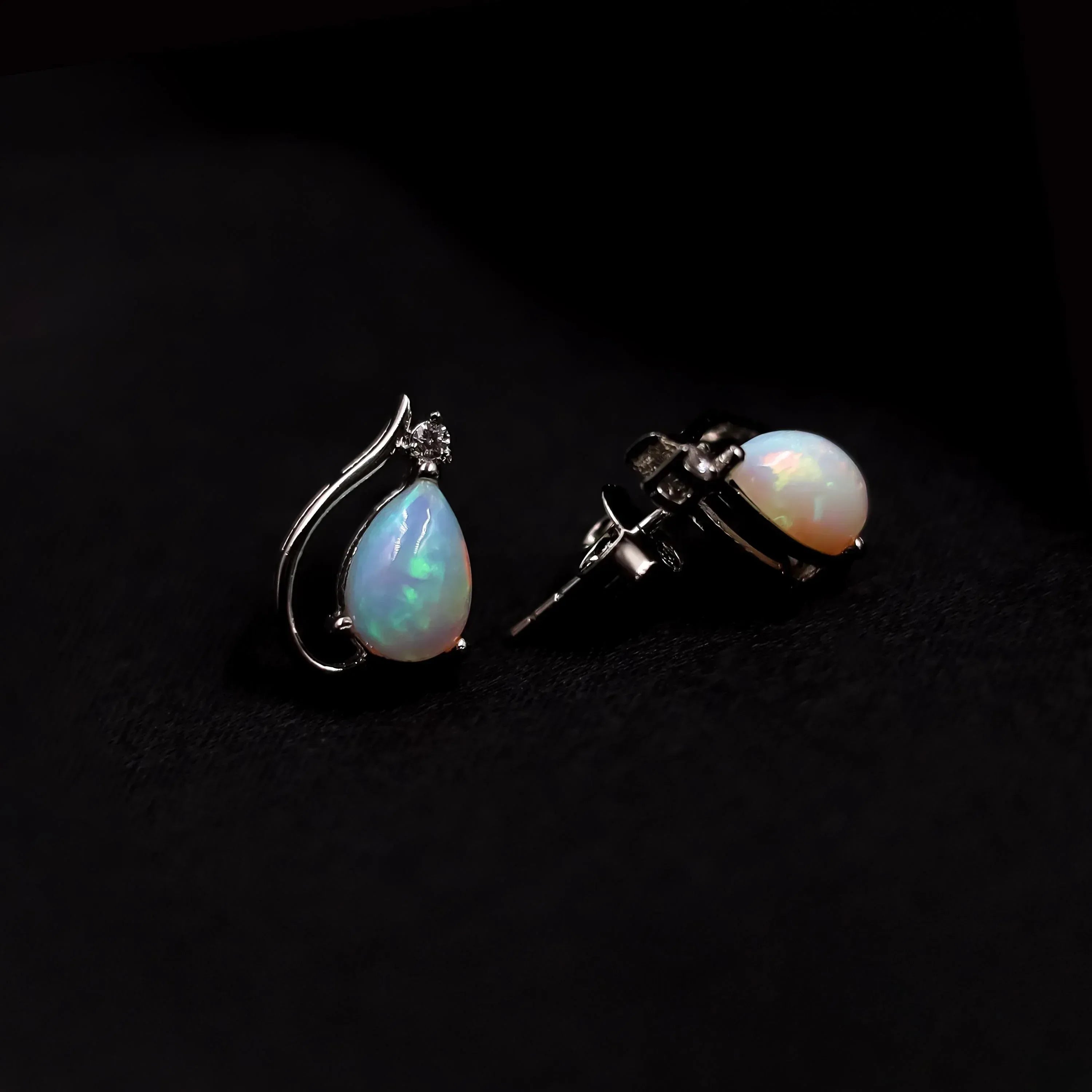 Dainty White Fire Opal Stud Earrings: 925 Sterling Silver Minimalist Jewelry