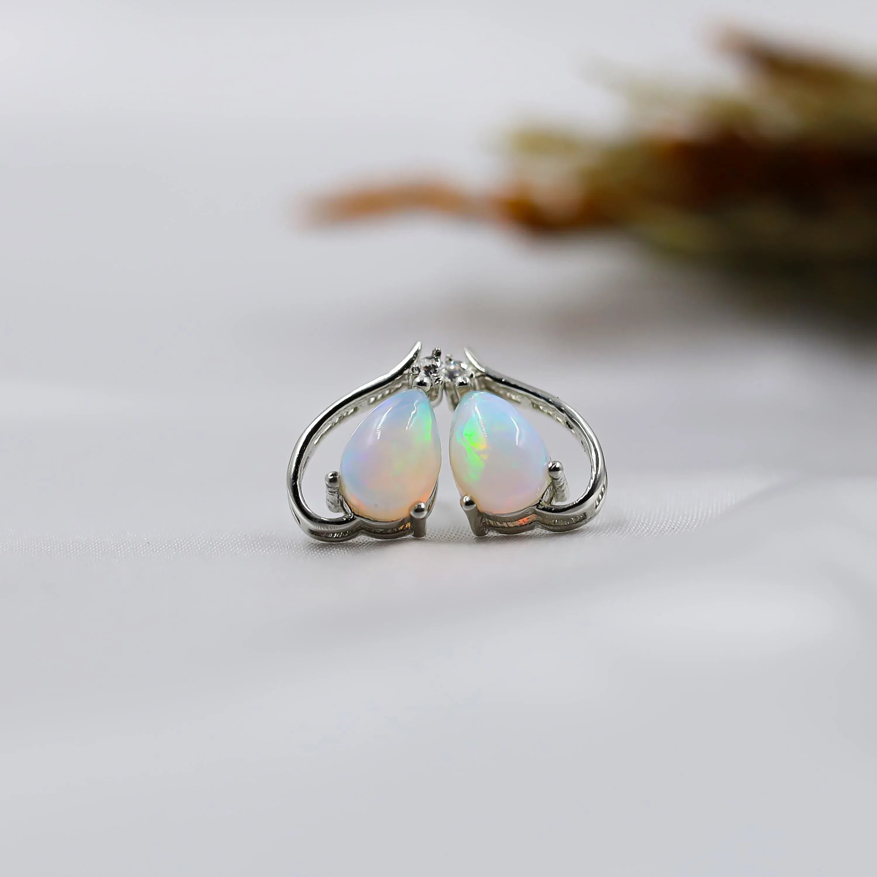 Dainty White Fire Opal Stud Earrings: 925 Sterling Silver Minimalist Jewelry