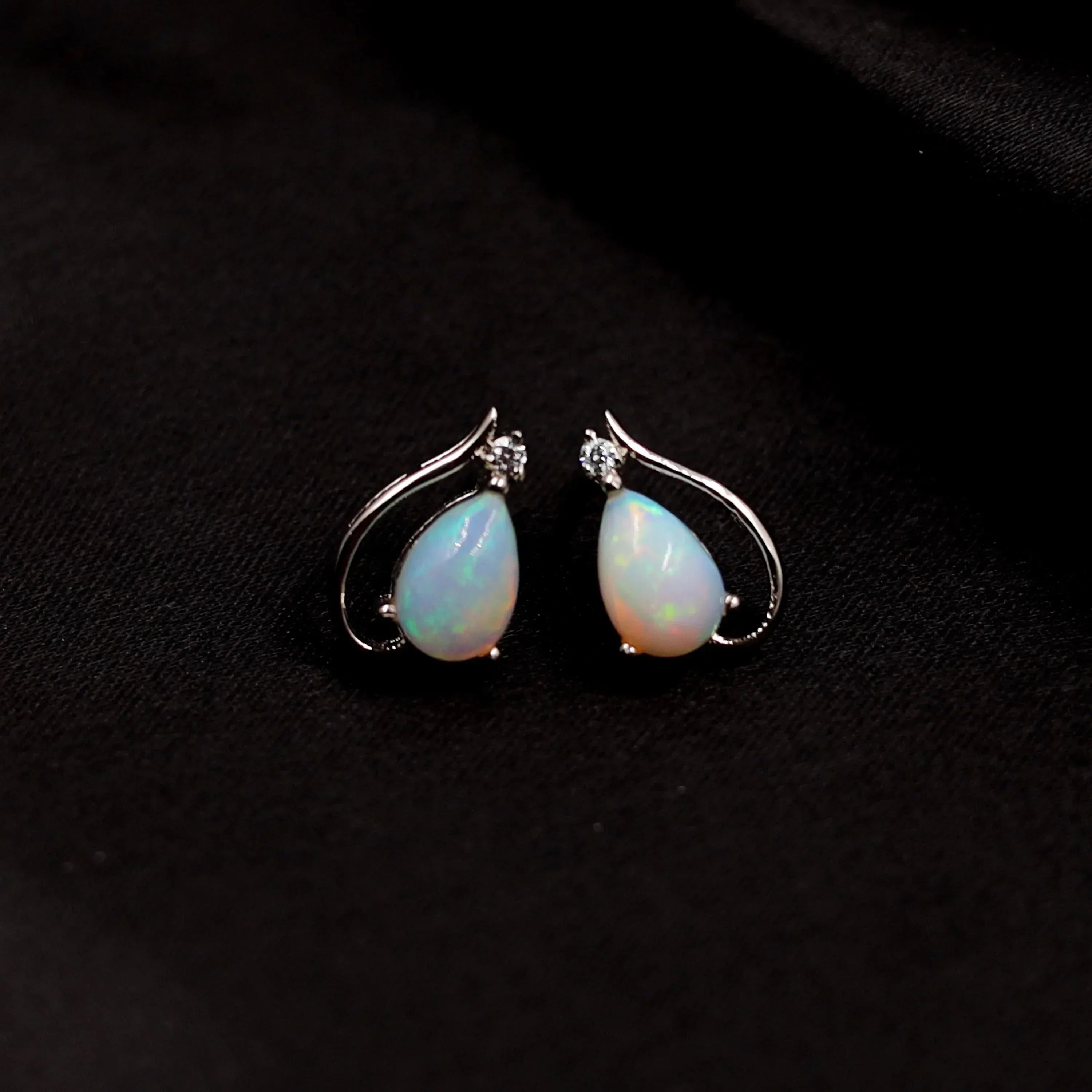 Dainty White Fire Opal Stud Earrings: 925 Sterling Silver Minimalist Jewelry
