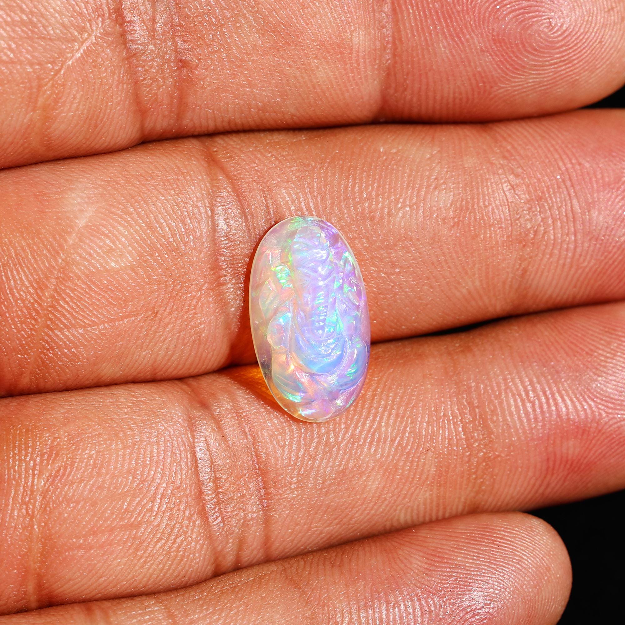 Hand-Carved Ethiopian Opal Ganesha Statue: Hindu God Figurine