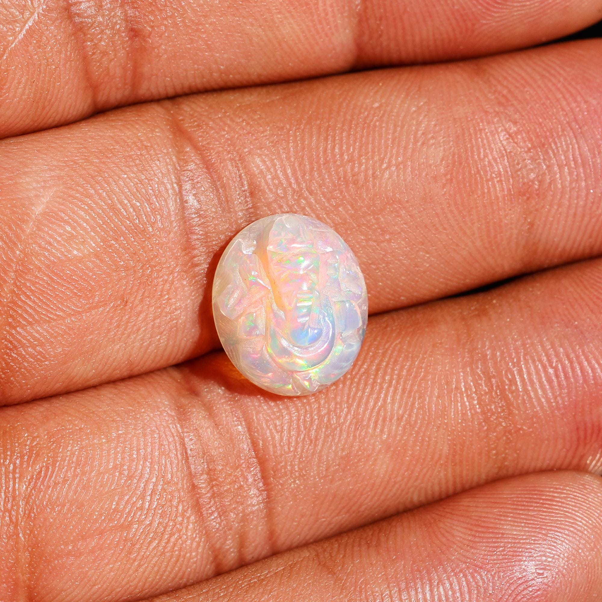 Opal Carving: Handmade Ganesha Statue, Hindu God Sculpture (4.40ct)