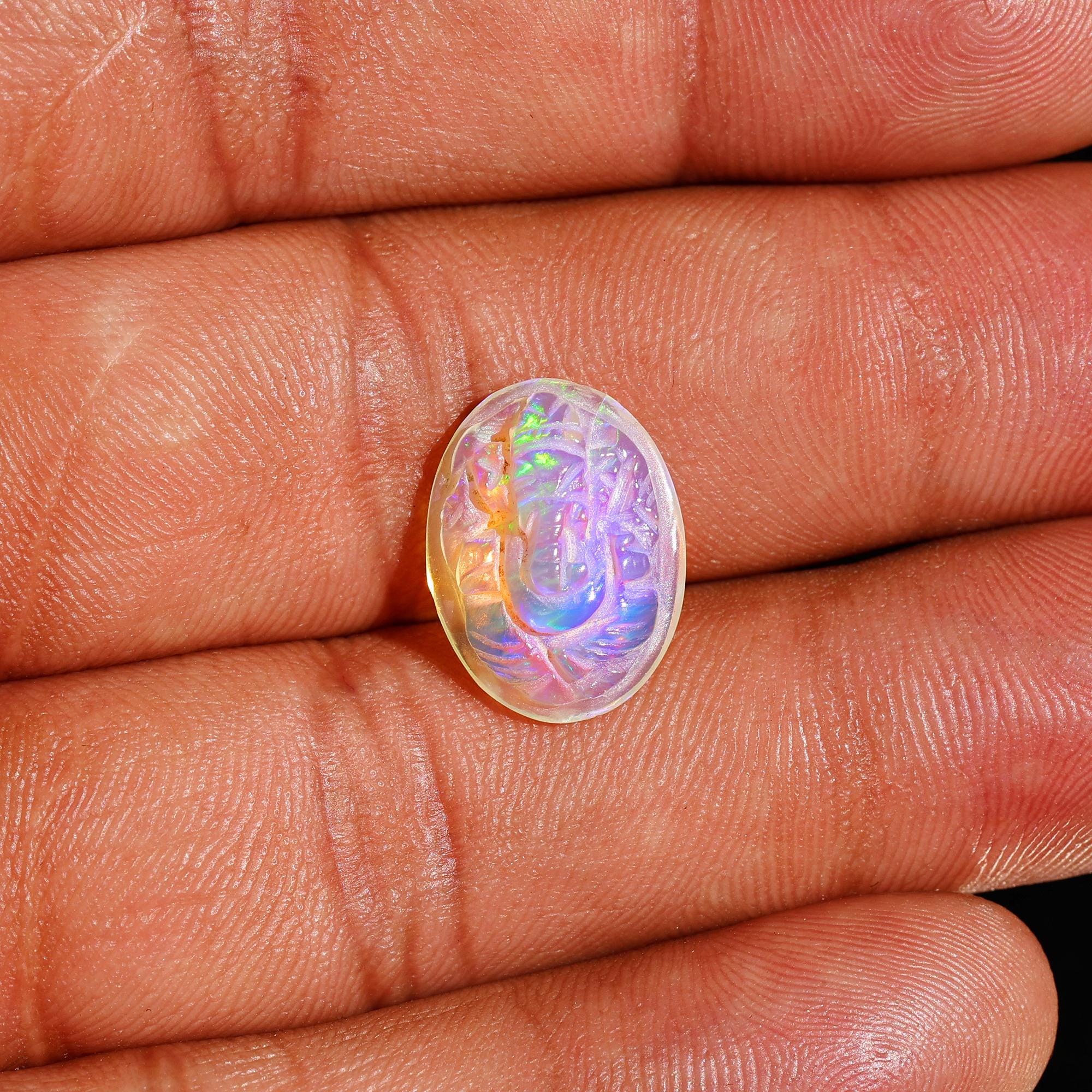 Opal Crystal Ganesha Carving: Ethiopian Gemstone, 4.50 Carat