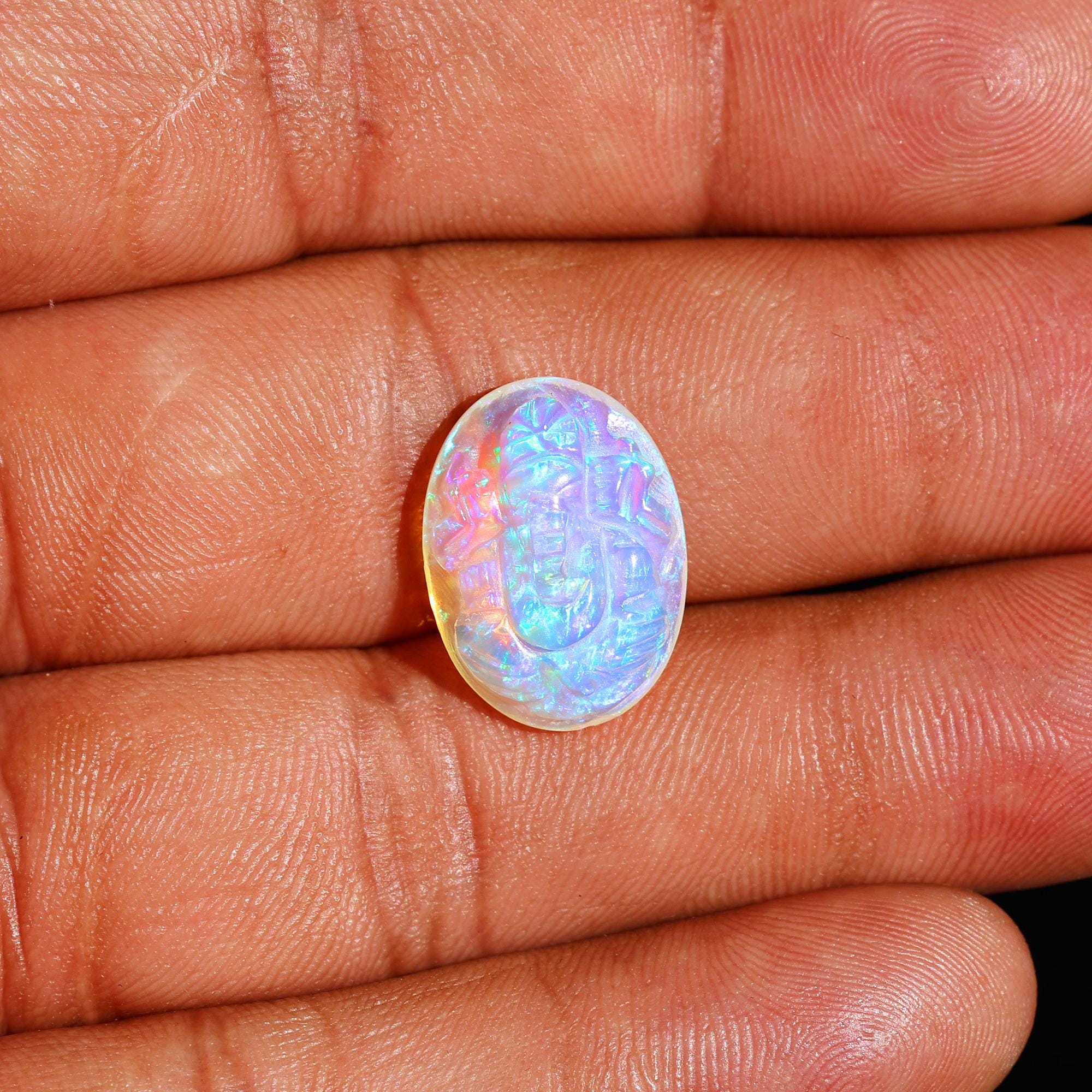 6.50 Carat White Opal Ganesha Carving: Ethiopian Gemstone Cabochon
