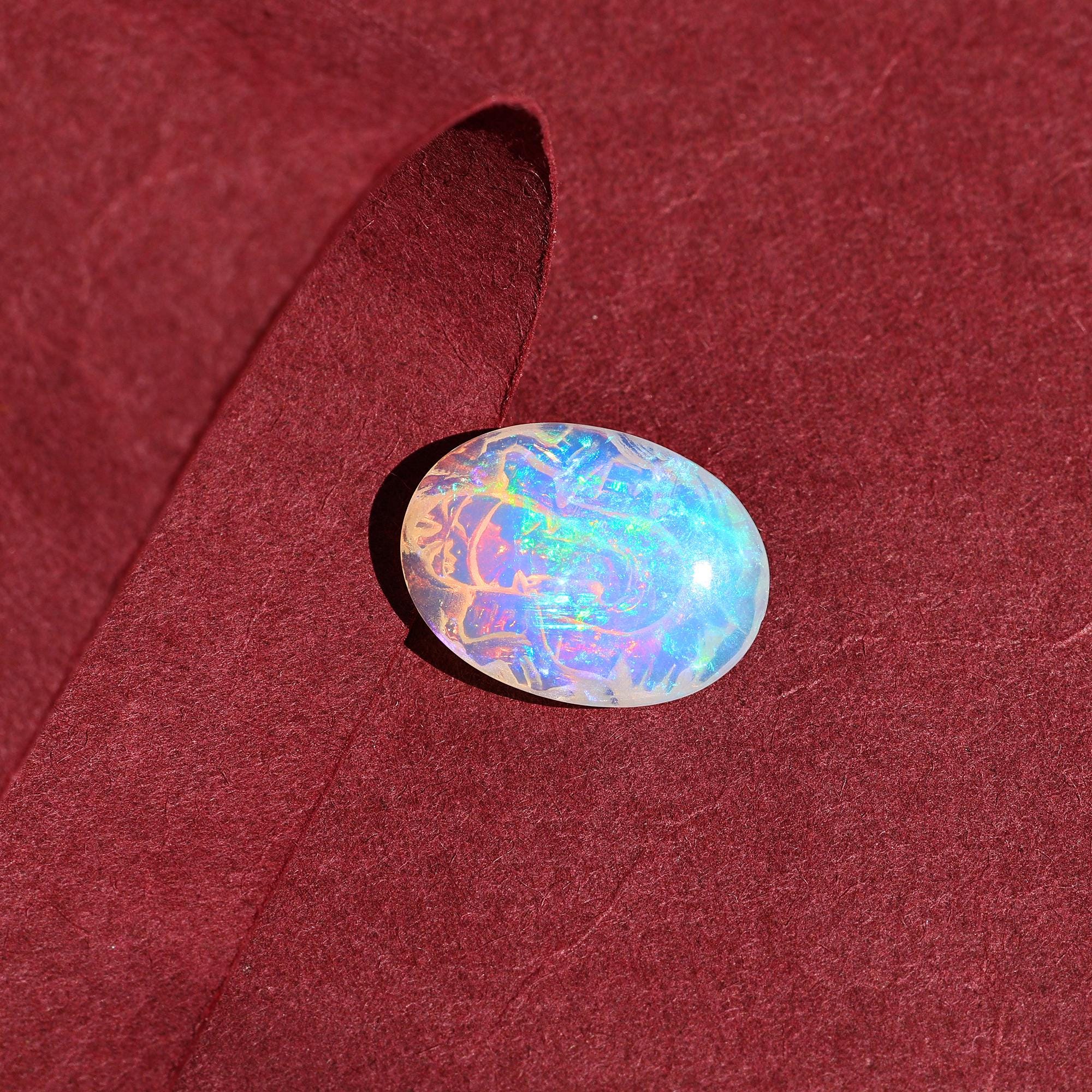 6.50 Carat White Opal Ganesha Carving: Ethiopian Gemstone Cabochon