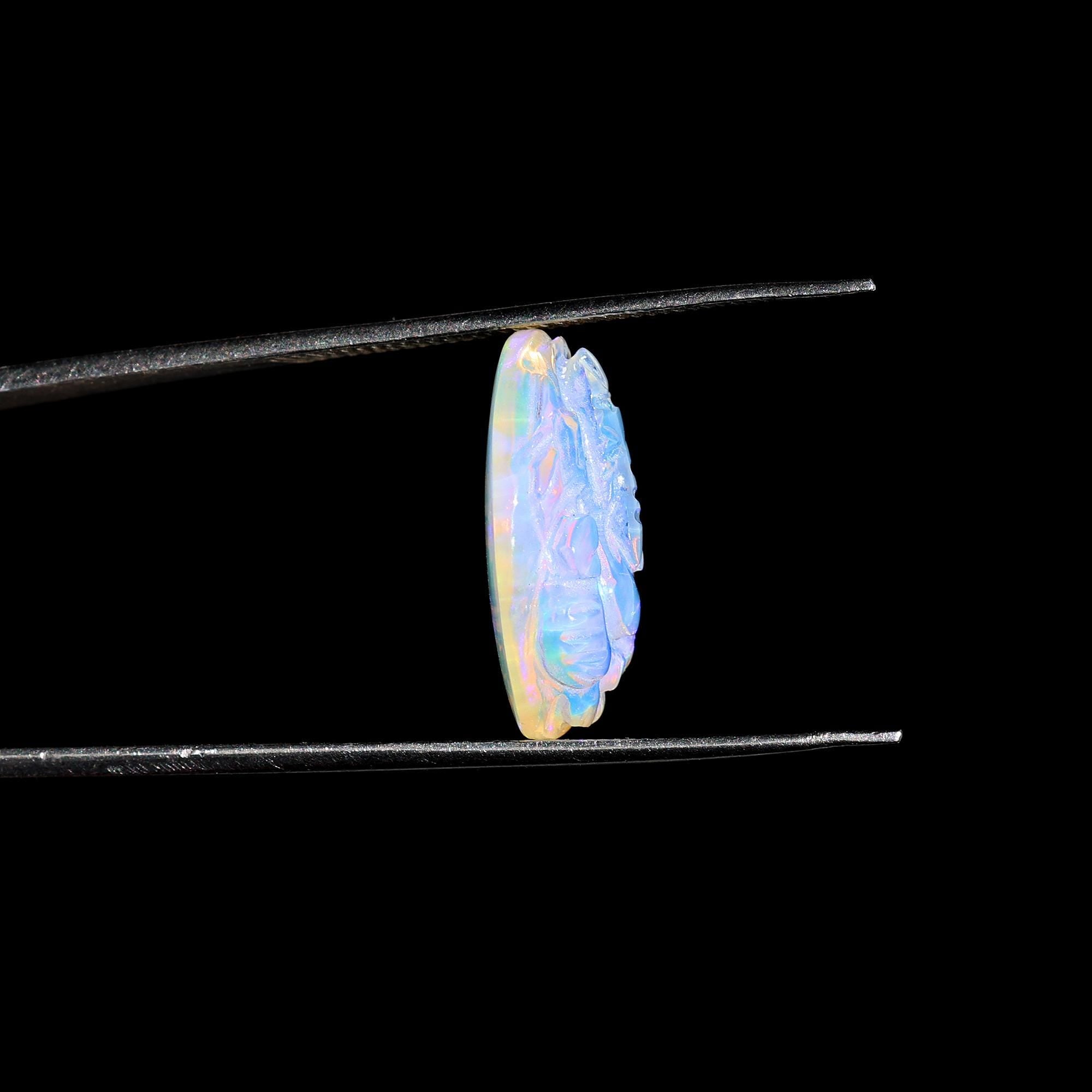 Welo Fire Opal Carving: Ganesha Gemstone Figurine (5.60 Carat)