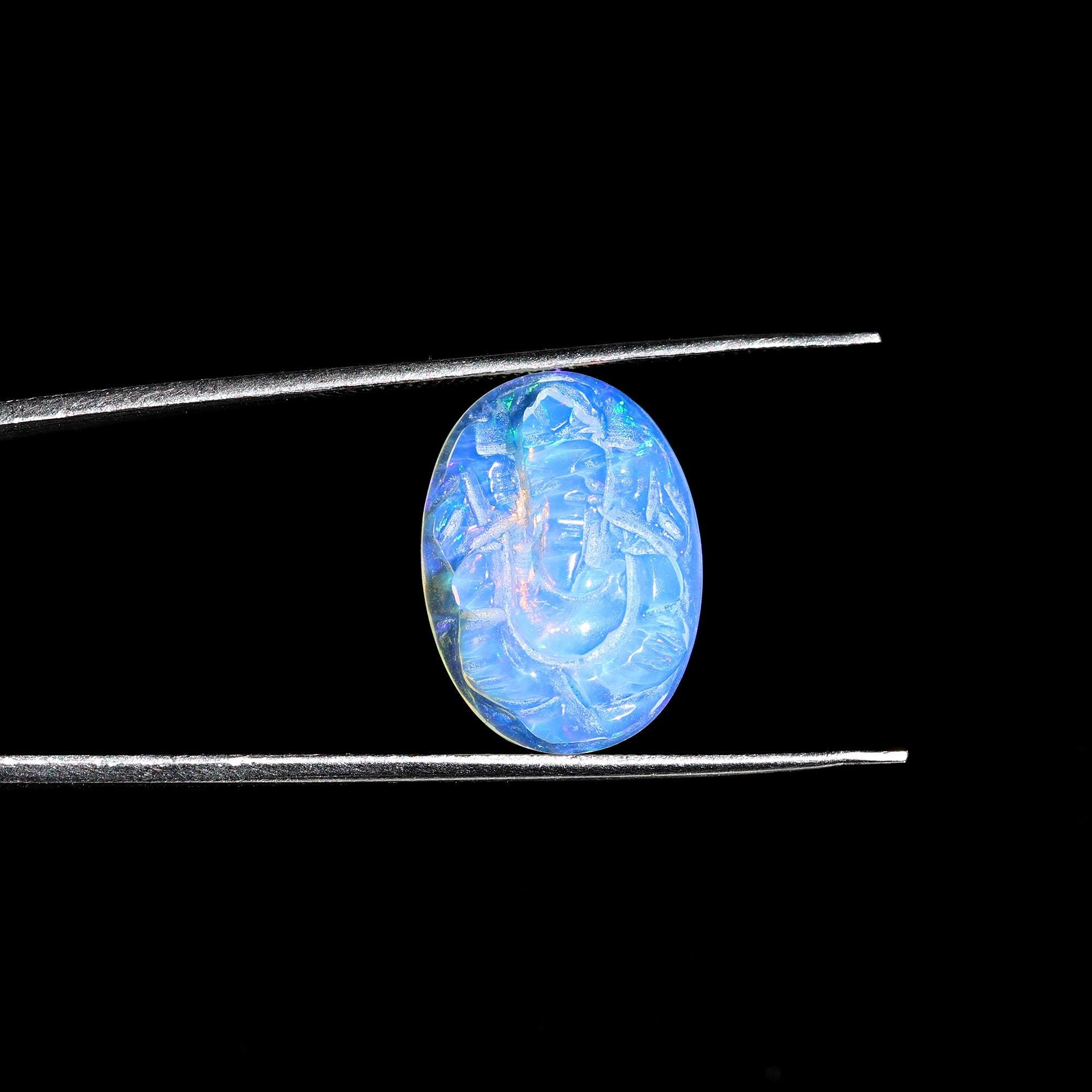 Welo Fire Opal Carving: Ganesha Gemstone Figurine (5.60 Carat)